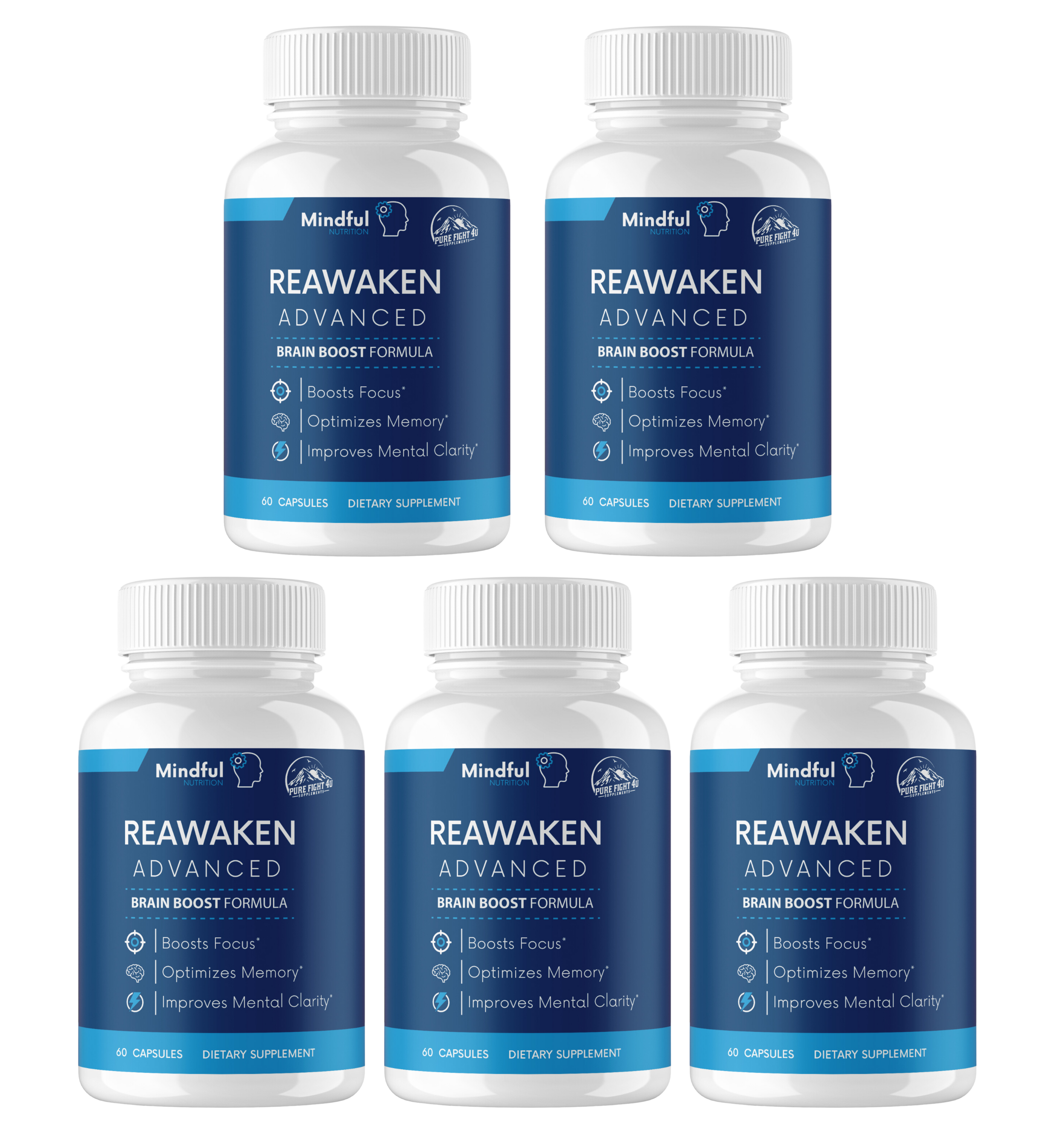 Reawaken Advanced Brain Boost Formula 5 Bottles 300 Capsules