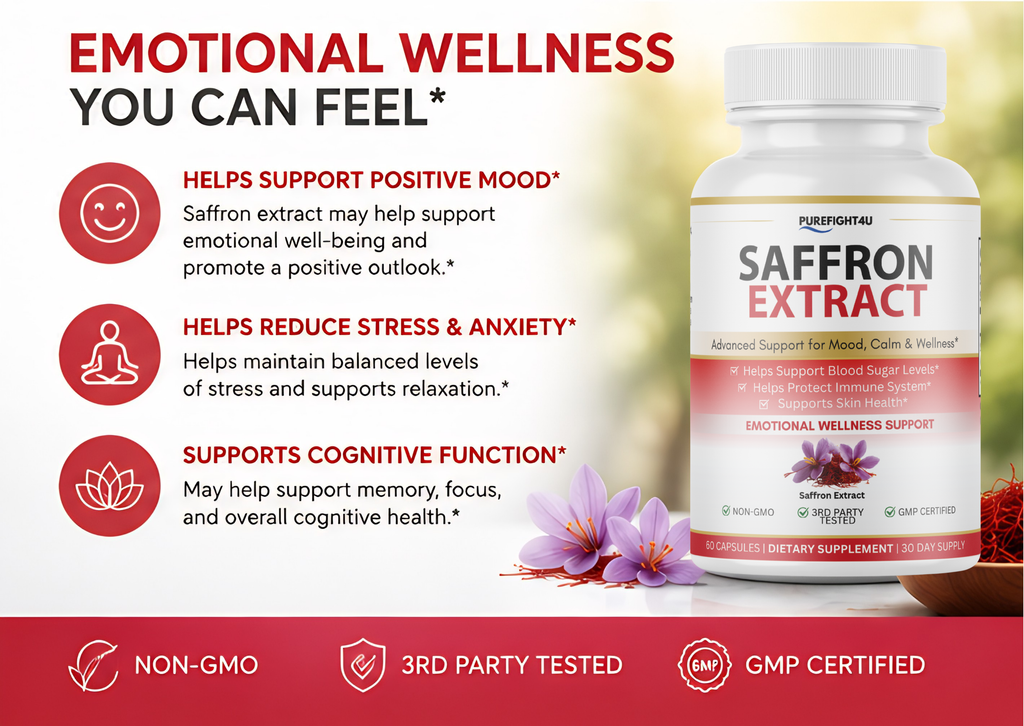 Saffron Extract Mood Support Calm Emotional Wellness - 60 Capsules