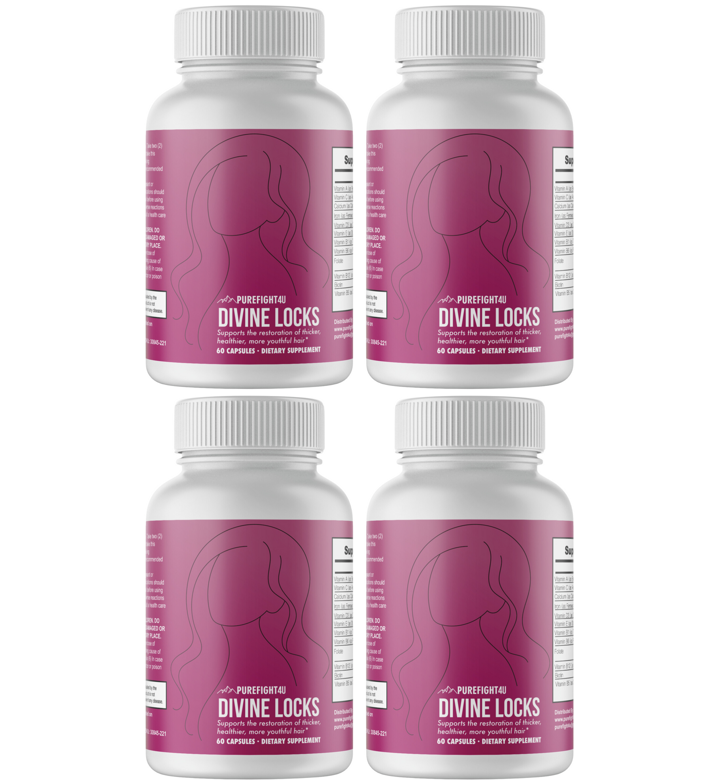 Divine Locks Complex Advanced Unique Hair Growth Vitamins-4 Bottles 240 Capsules