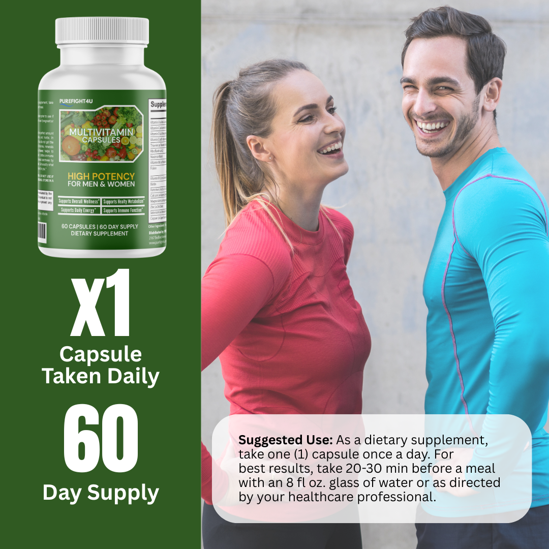 High Potency Daily Multi-Vitamin Capsules, Men & Women Supplement - 60 Bottes