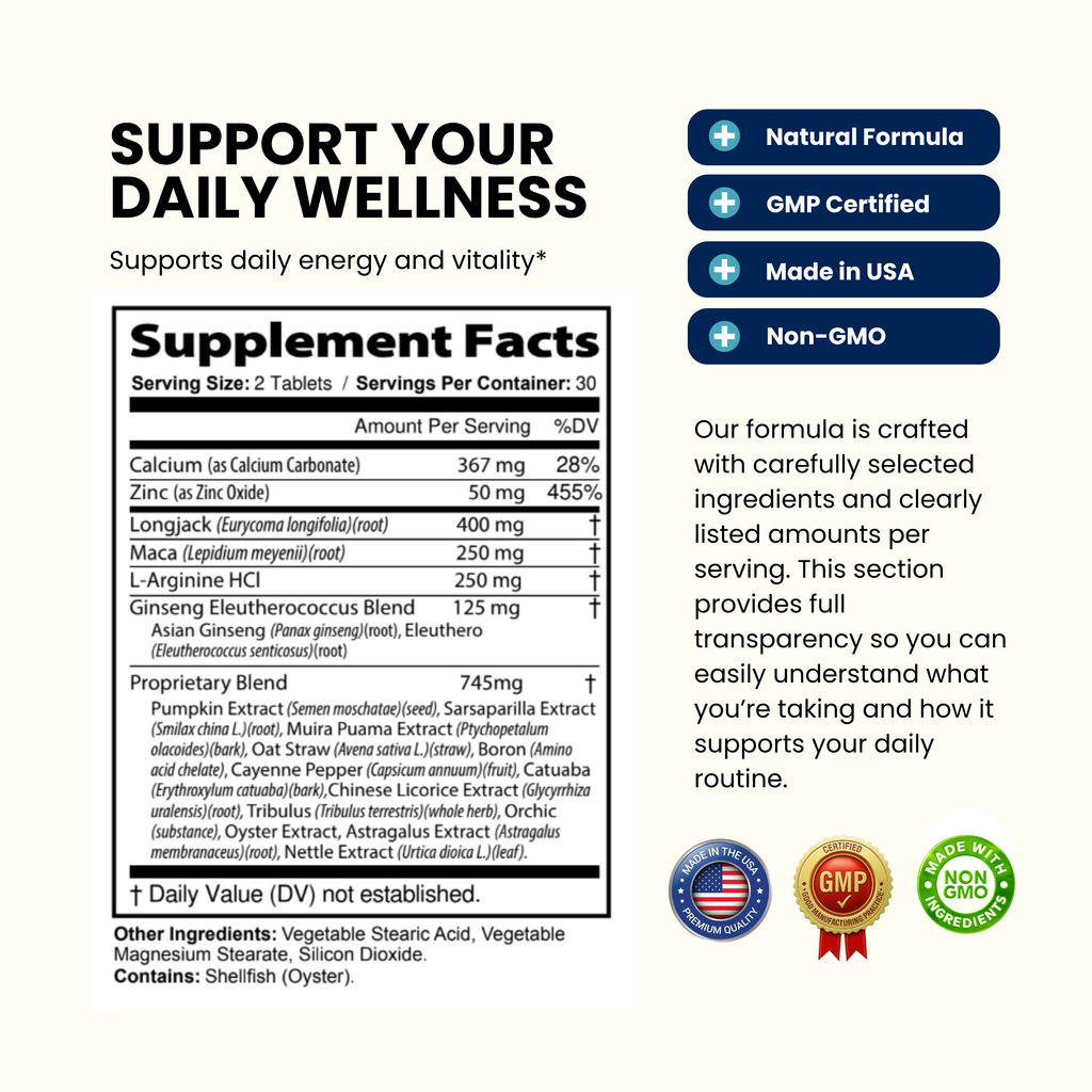 Male Tablets Daily Wellness Support for Energy & Vitality Supplement- 10 Bottles
