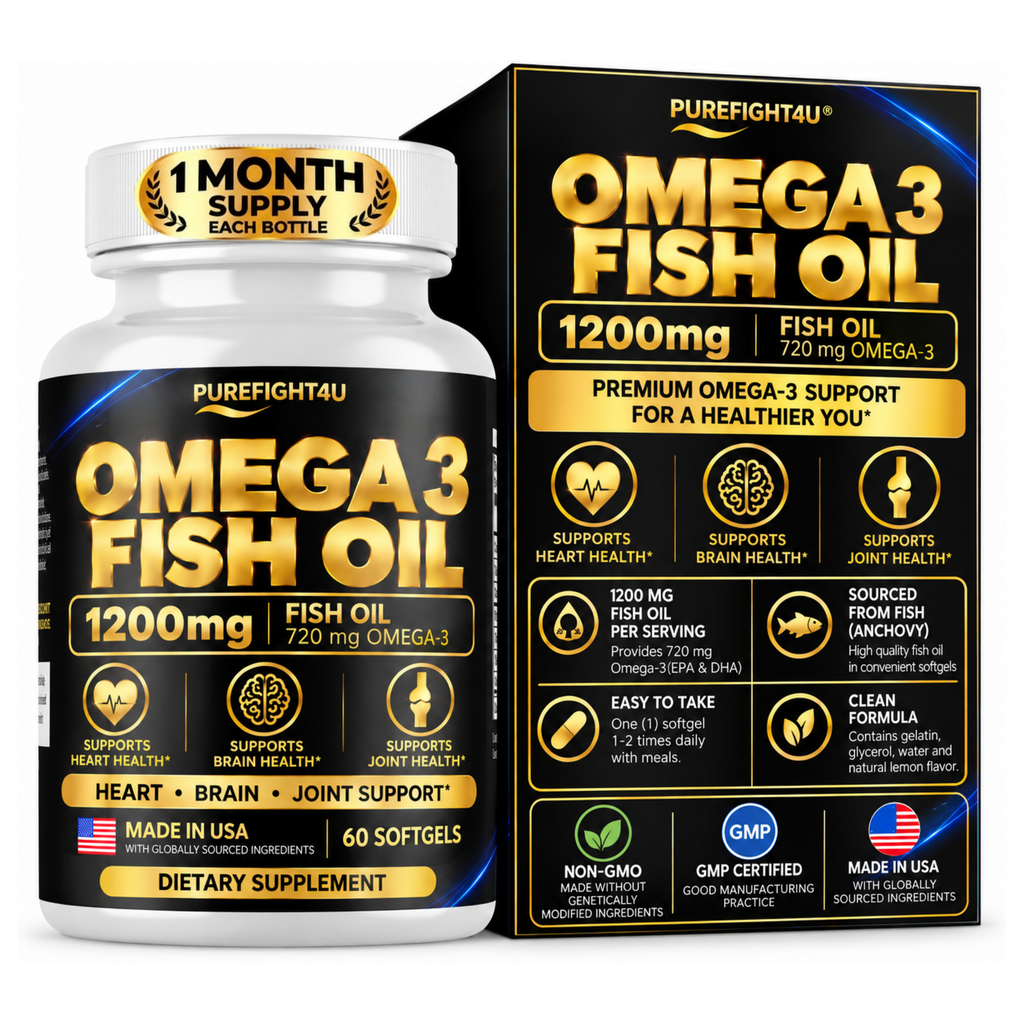 PUREFIGHT4U Omega 3 Fish Oil 1200 mg, 720 mg Omega-3, EPA 432 mg & DHA 288 mg, 60 Softgels