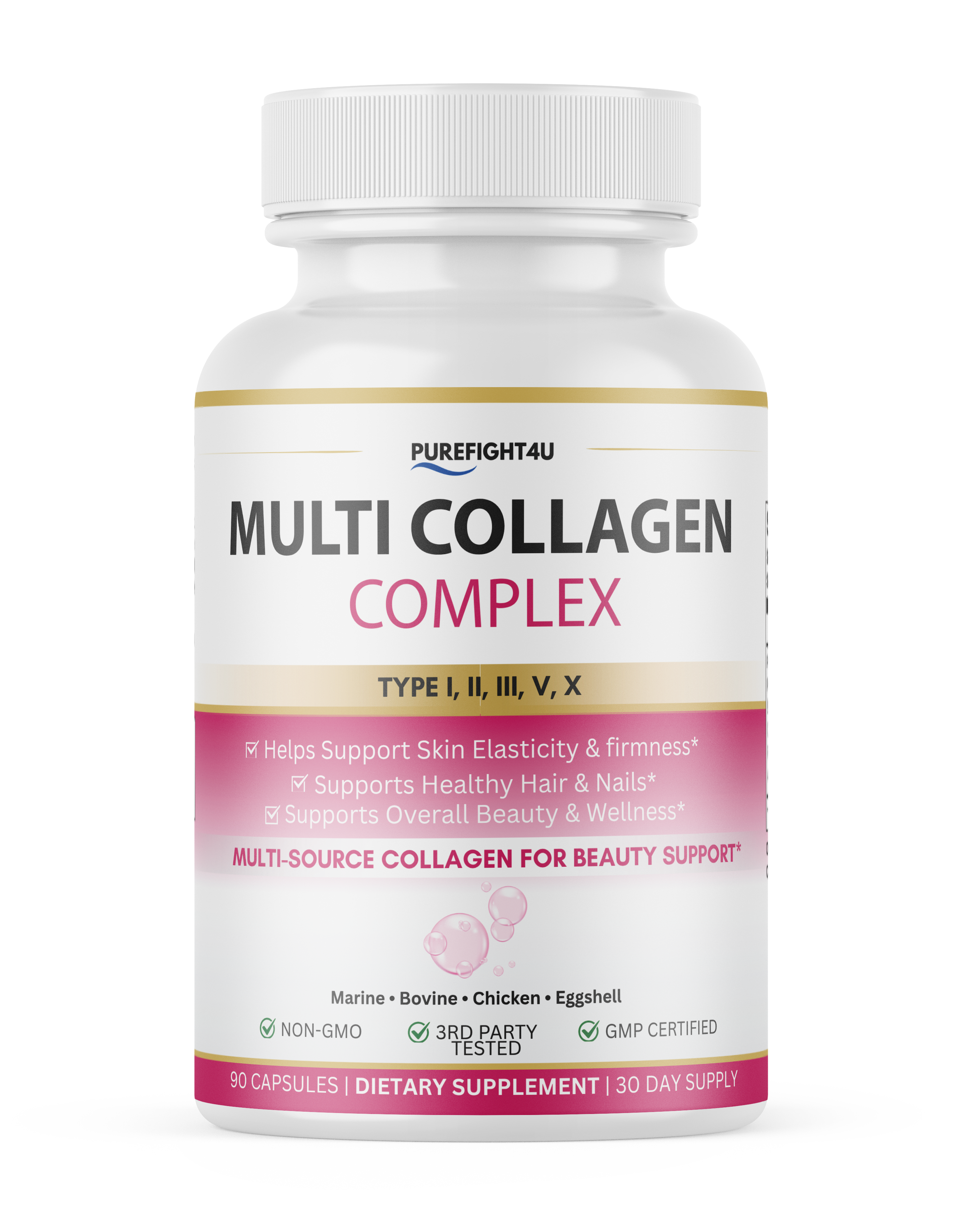 Multi Collagen Complex Type I II III V X 1800mg Skin Hair Nails Support 90 Capsules