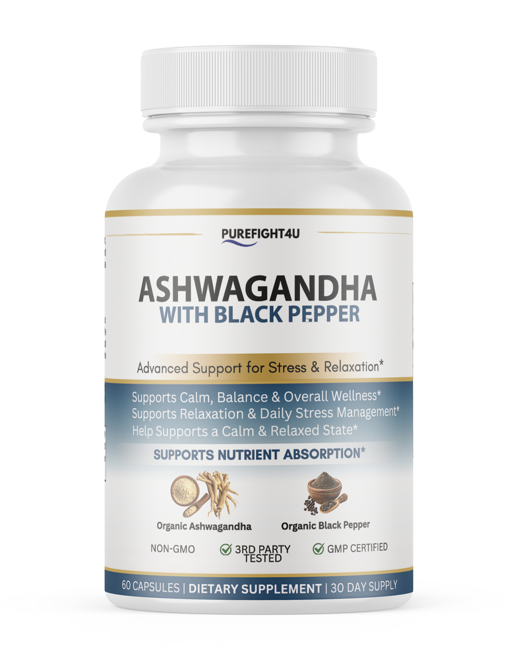 Ashwagandha Stress Relaxation Calm Support Supplement 60 Capsules