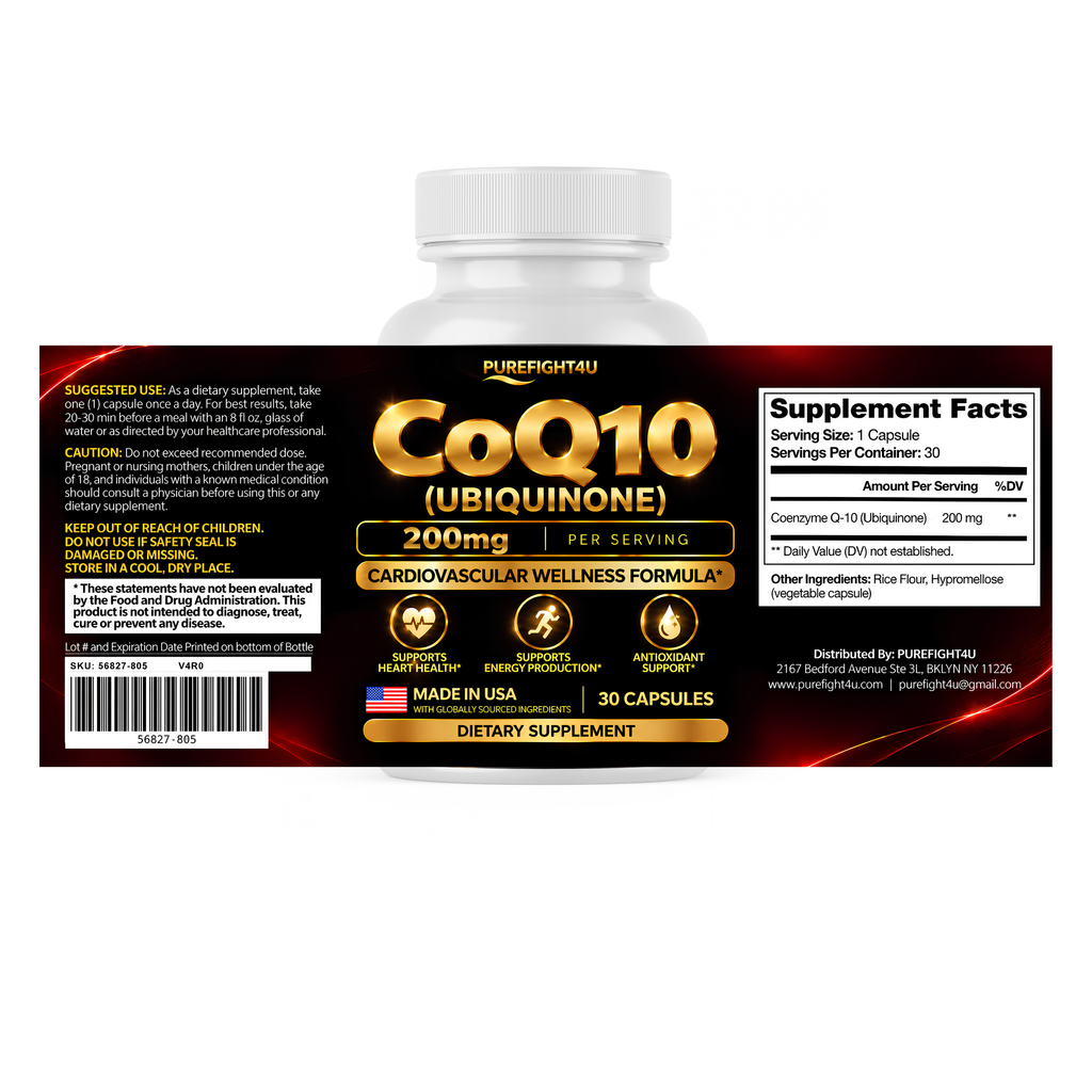 PureFight4U CoQ10 200 mg Ubiquinone Dietary Supplement, 30 Capsules