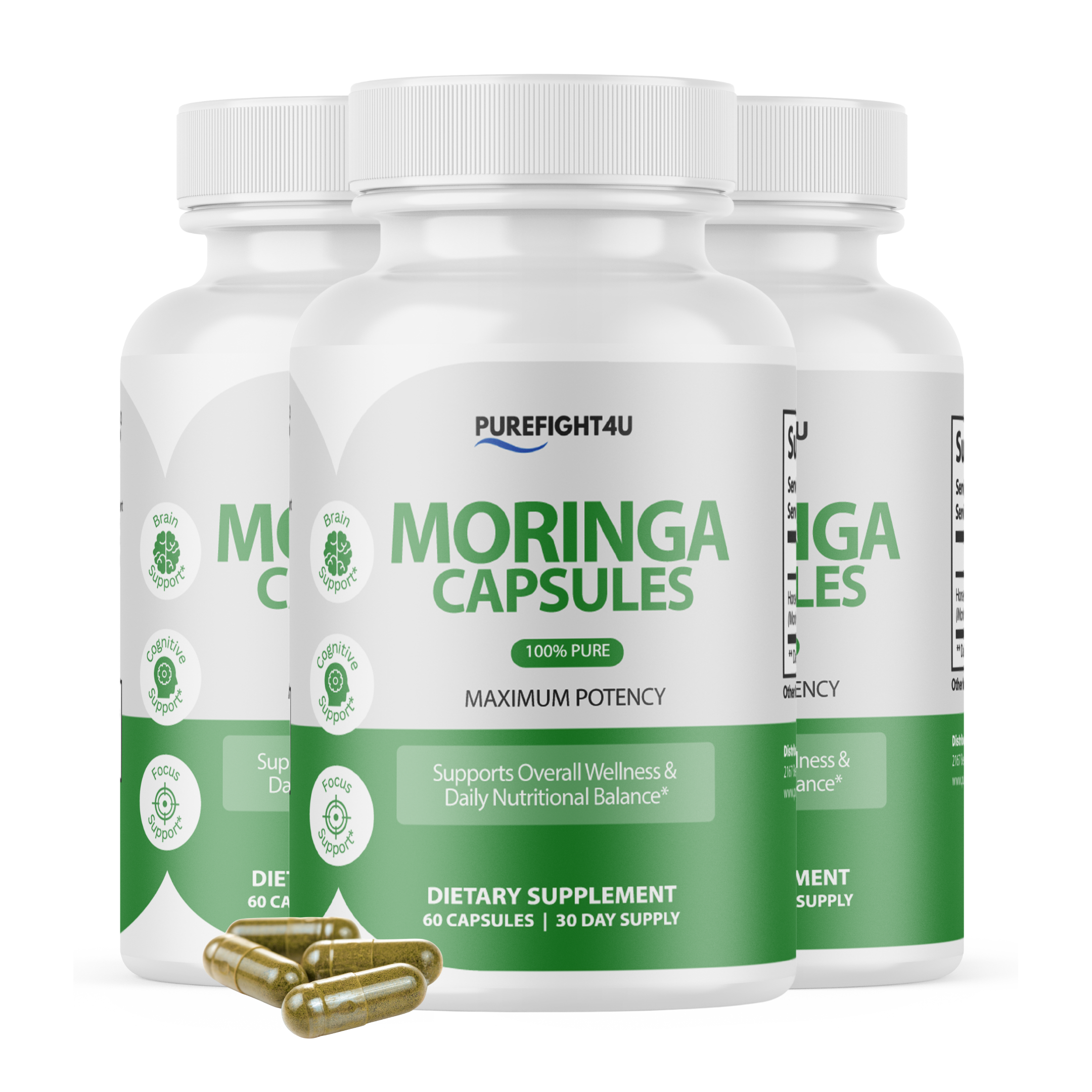 Moringa Capsules 100% Pure, Supports Overall Wellness Supplement - 3 Bottles
