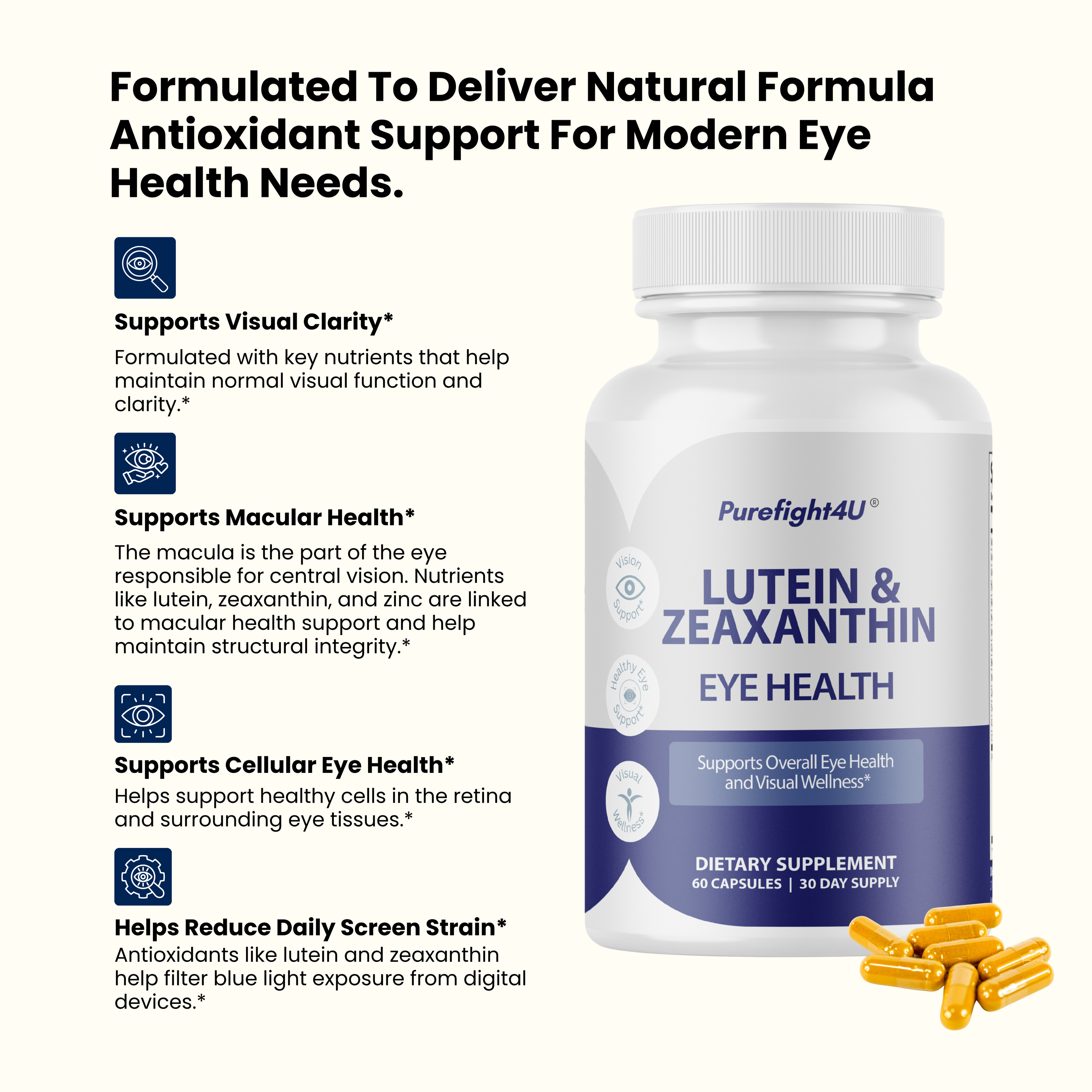 Lutein & Zeaxanthin Eye & Vision Health Natural Formula Supplement - 60 Capsules