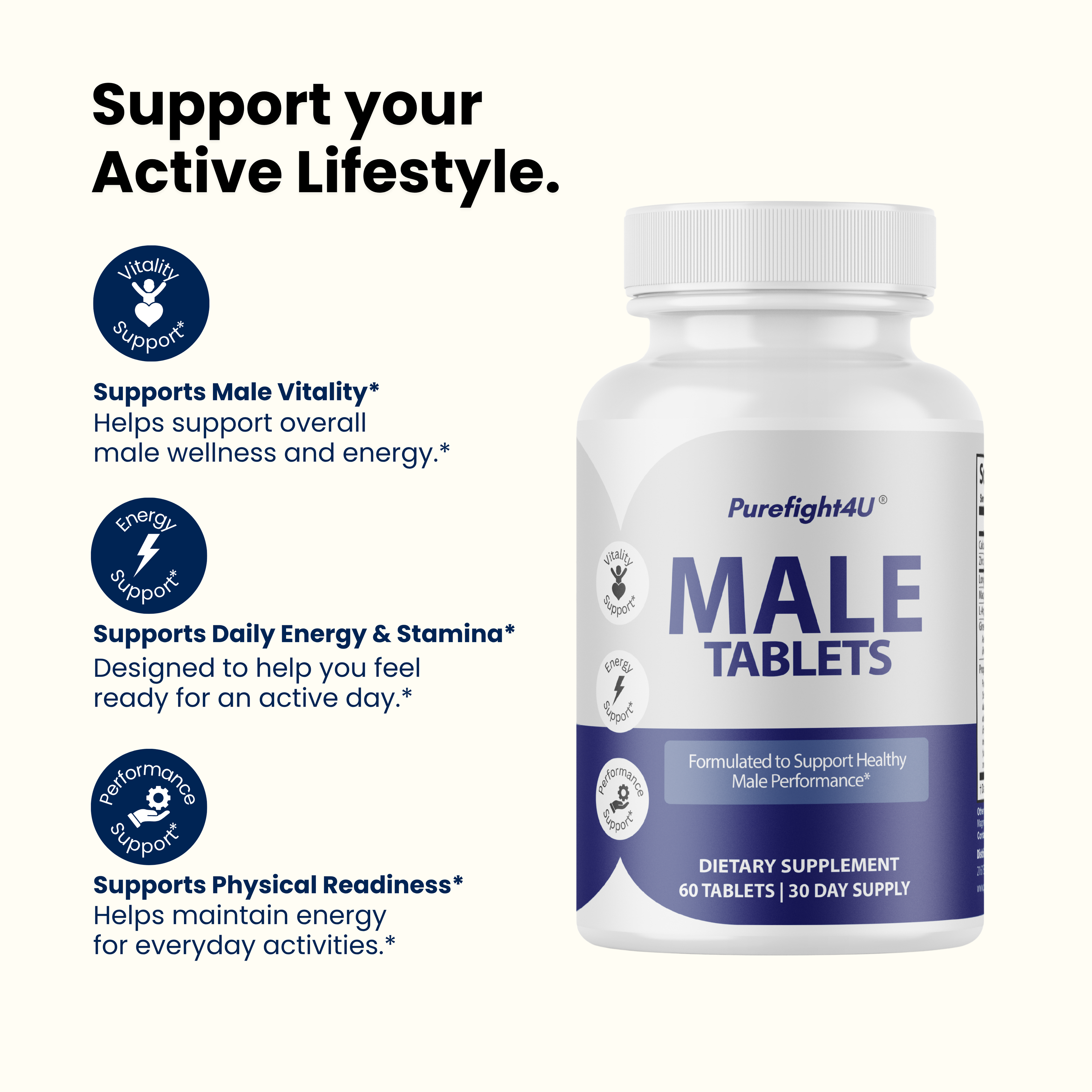 Male Tablets Daily Wellness Support for Energy & Vitality Supplement- 60 Tablets