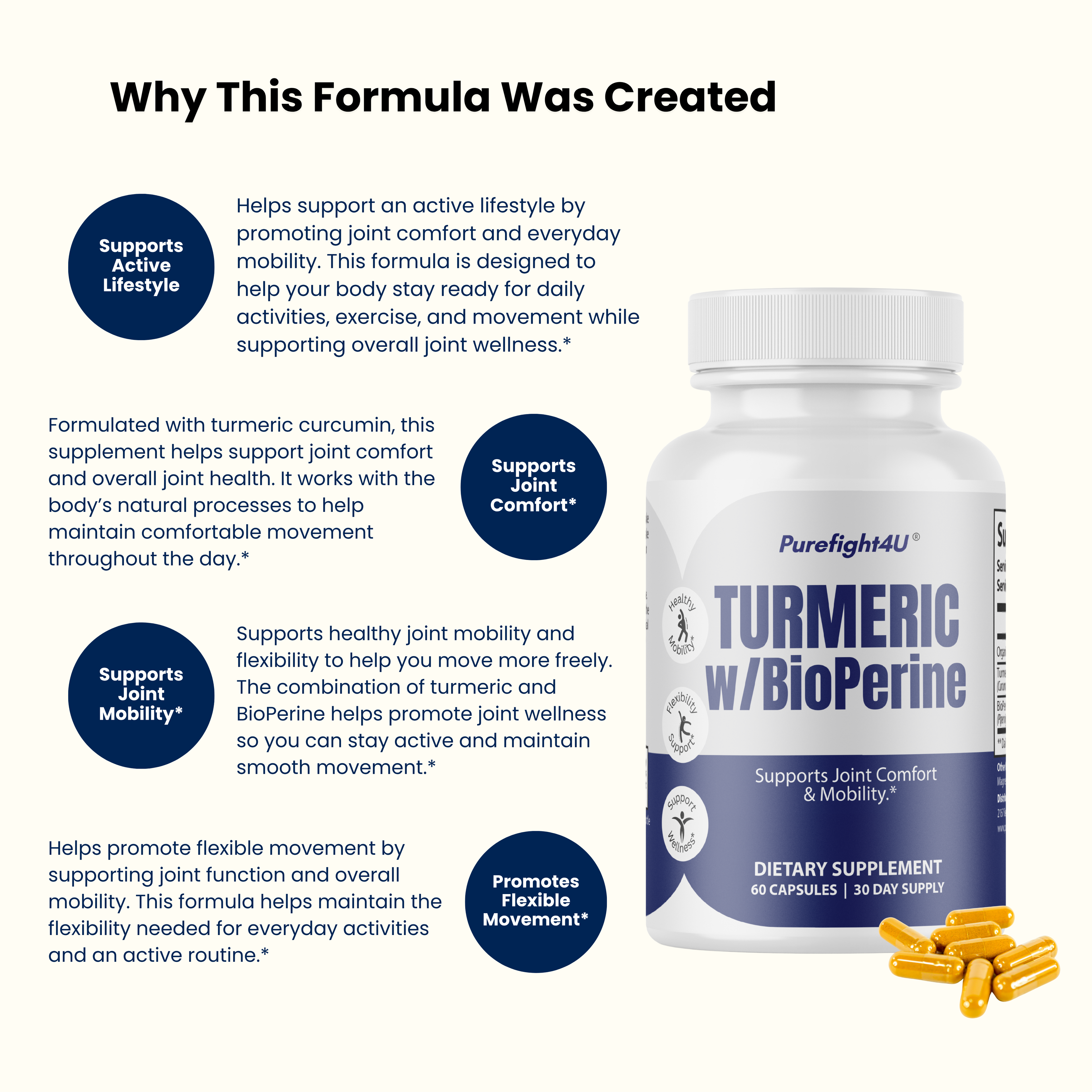 Turmeric w/ BioPerine Supports Joint Comfort & Mobility Supplement - 60 Capsules