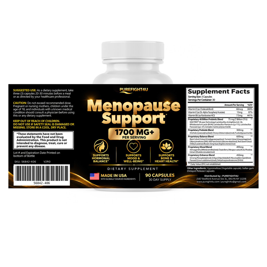 PUREFIGHT4U Menopause Support, Women's Wellness Formula with Probiotics & Botanicals, 90 Capsules