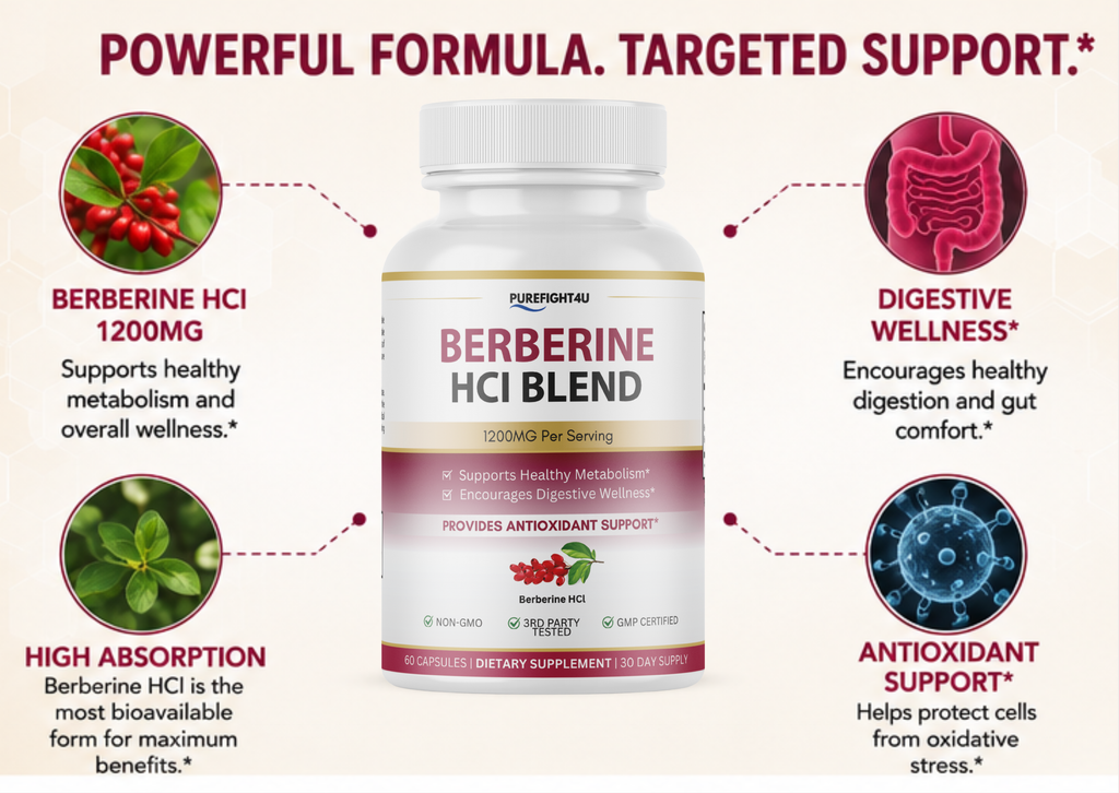Berberine HCl 1200mg Metabolism Digestive Support - 60 Capsules
