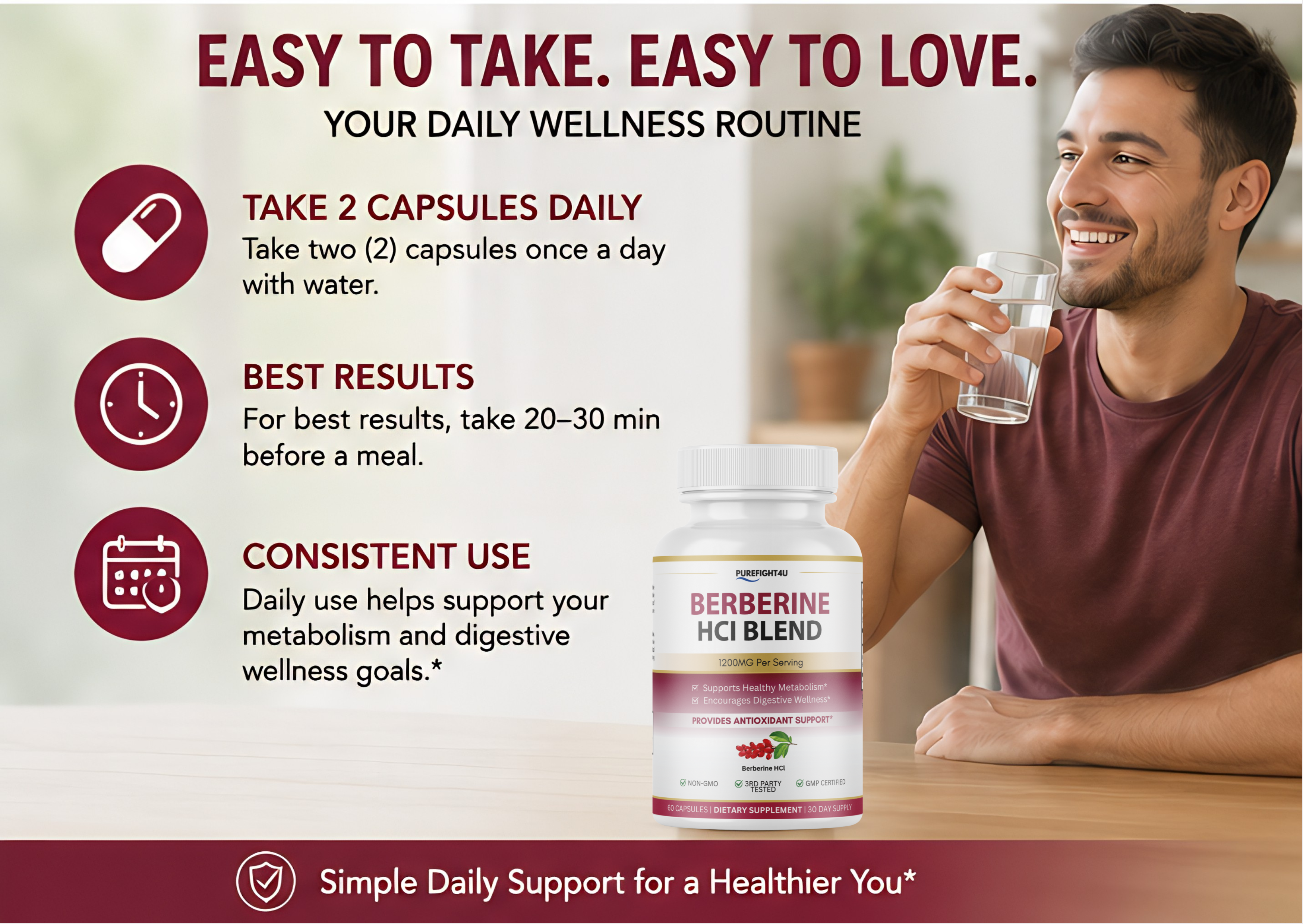 Berberine HCl 1200mg Metabolism Digestive Support - 60 Capsules