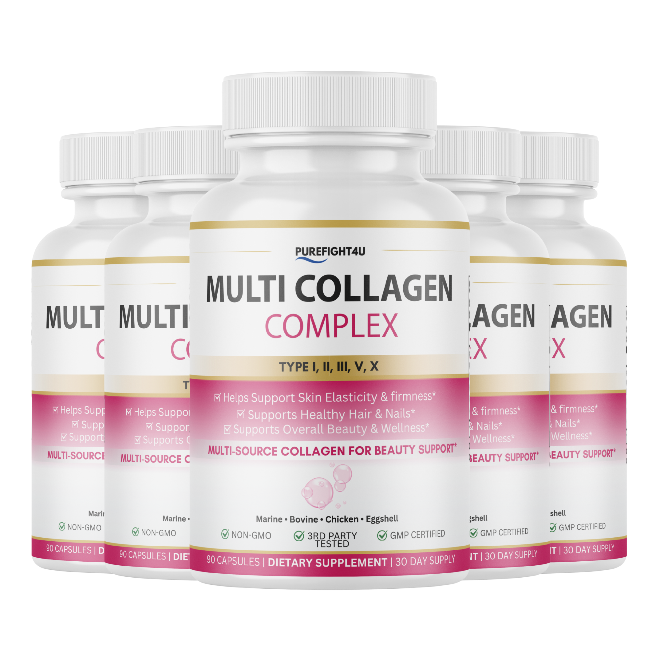 Multi Collagen Complex Type I II III V X 1800mg Skin Hair Nails Support 90 Capsules