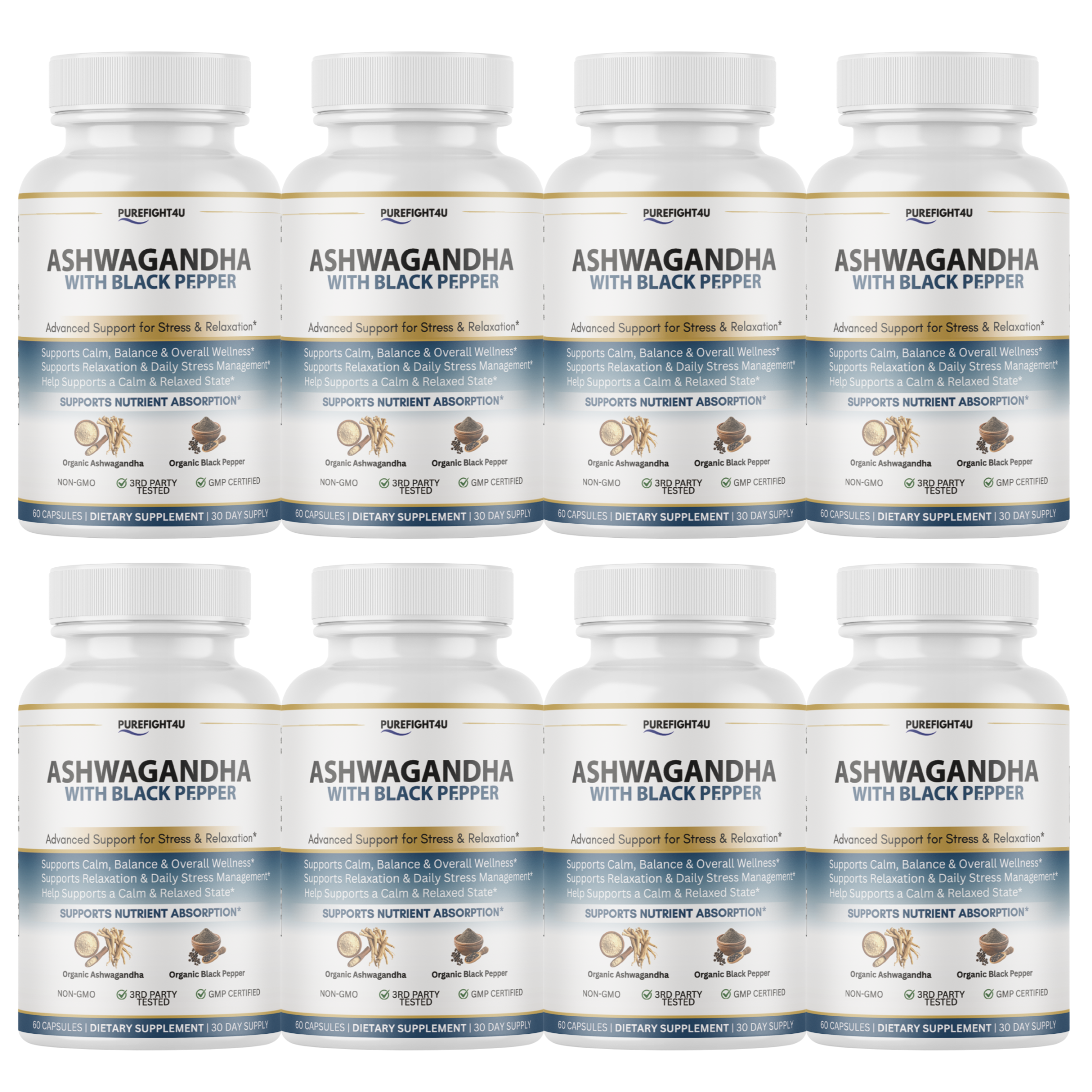 Ashwagandha Stress Relaxation Calm Support Supplement 60 Capsules