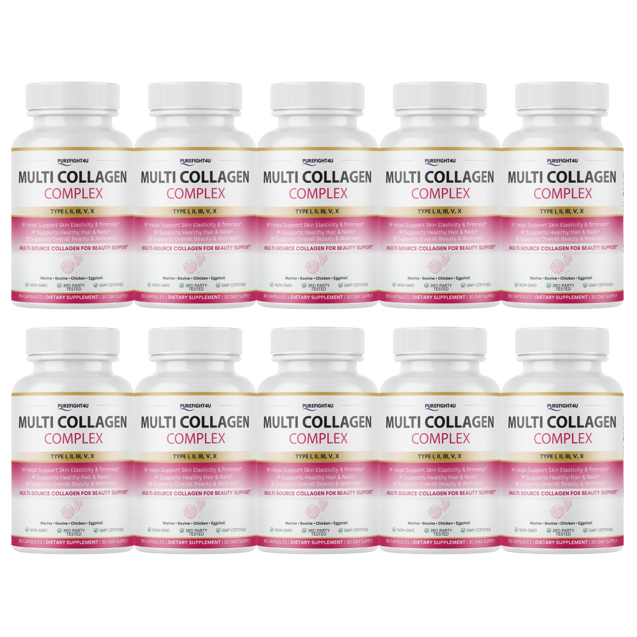 Multi Collagen Complex Type I II III V X 1800mg Skin Hair Nails Support 90 Capsules