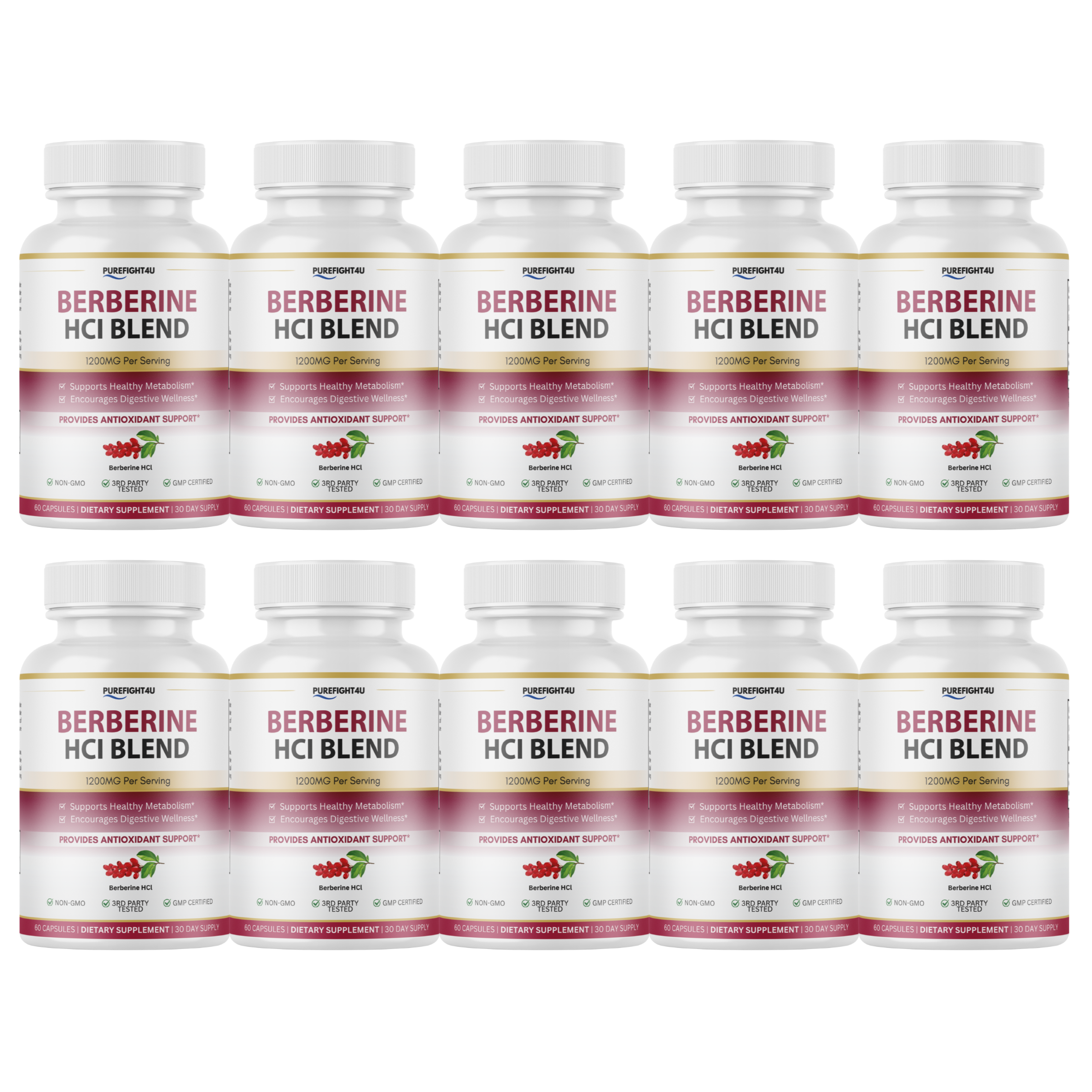 Berberine HCl 1200mg Metabolism Digestive Support - 60 Capsules