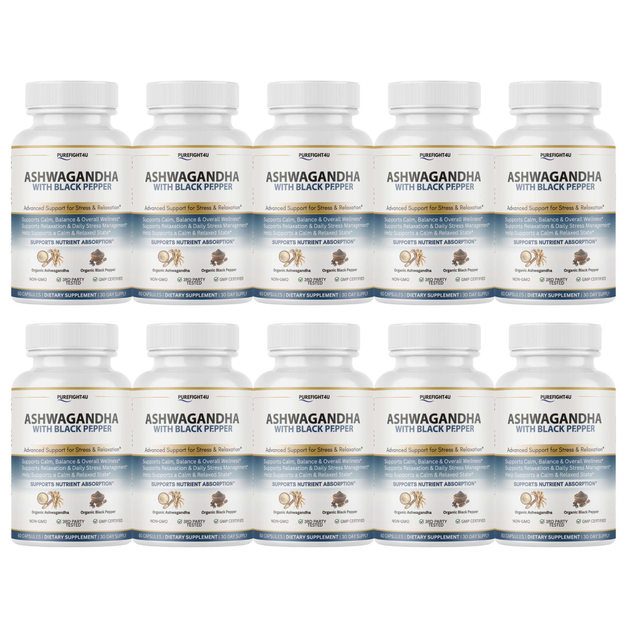Ashwagandha Stress Relaxation Calm Support Supplement 60 Capsules