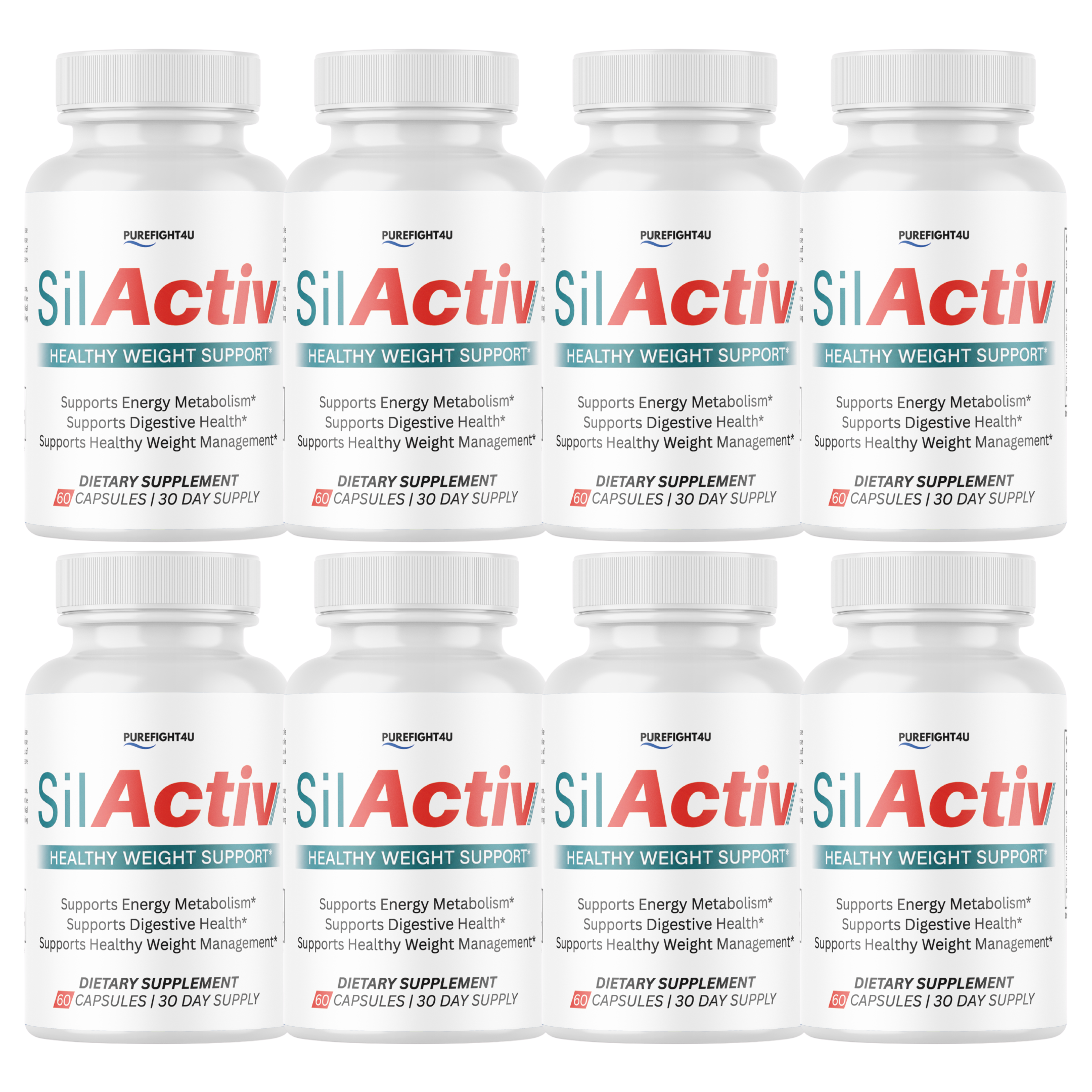 SilActiv Healthy Weight Support | Energy & Digestive Wellness Formula | 60 Capsules - 8 Bottles