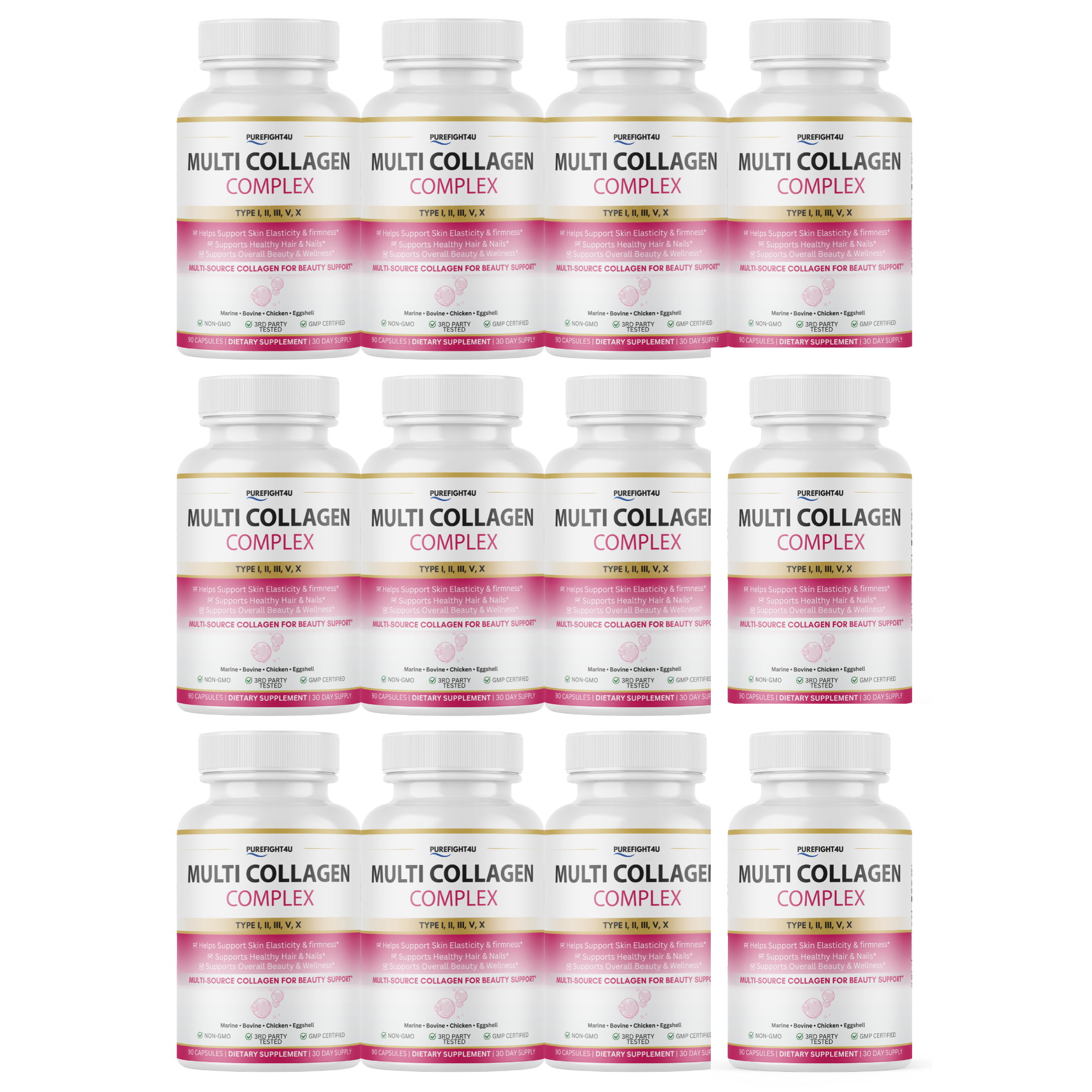 Multi Collagen Complex Type I II III V X 1800mg Skin Hair Nails Support 90 Capsules