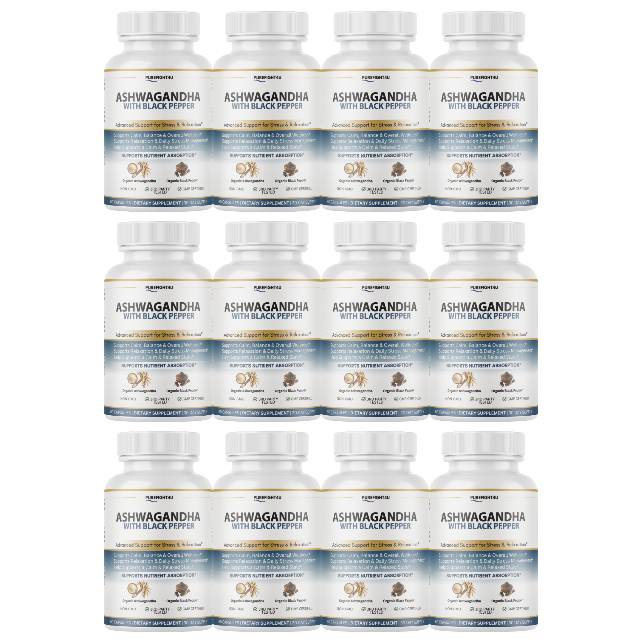 Ashwagandha Stress Relaxation Calm Support Supplement 60 Capsules