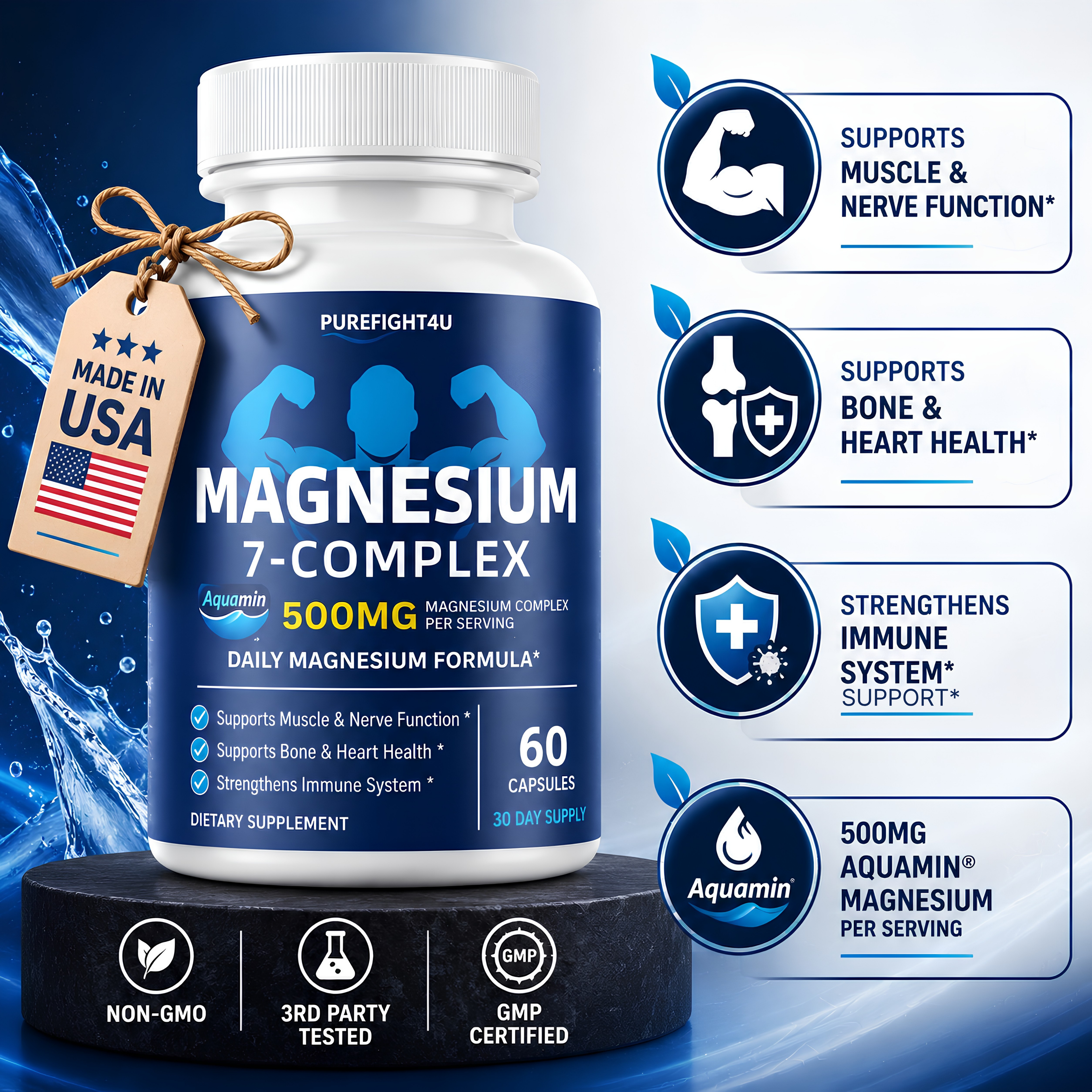 Magnesium Complex Daily Wellness Support Supplement - 60 Capsules