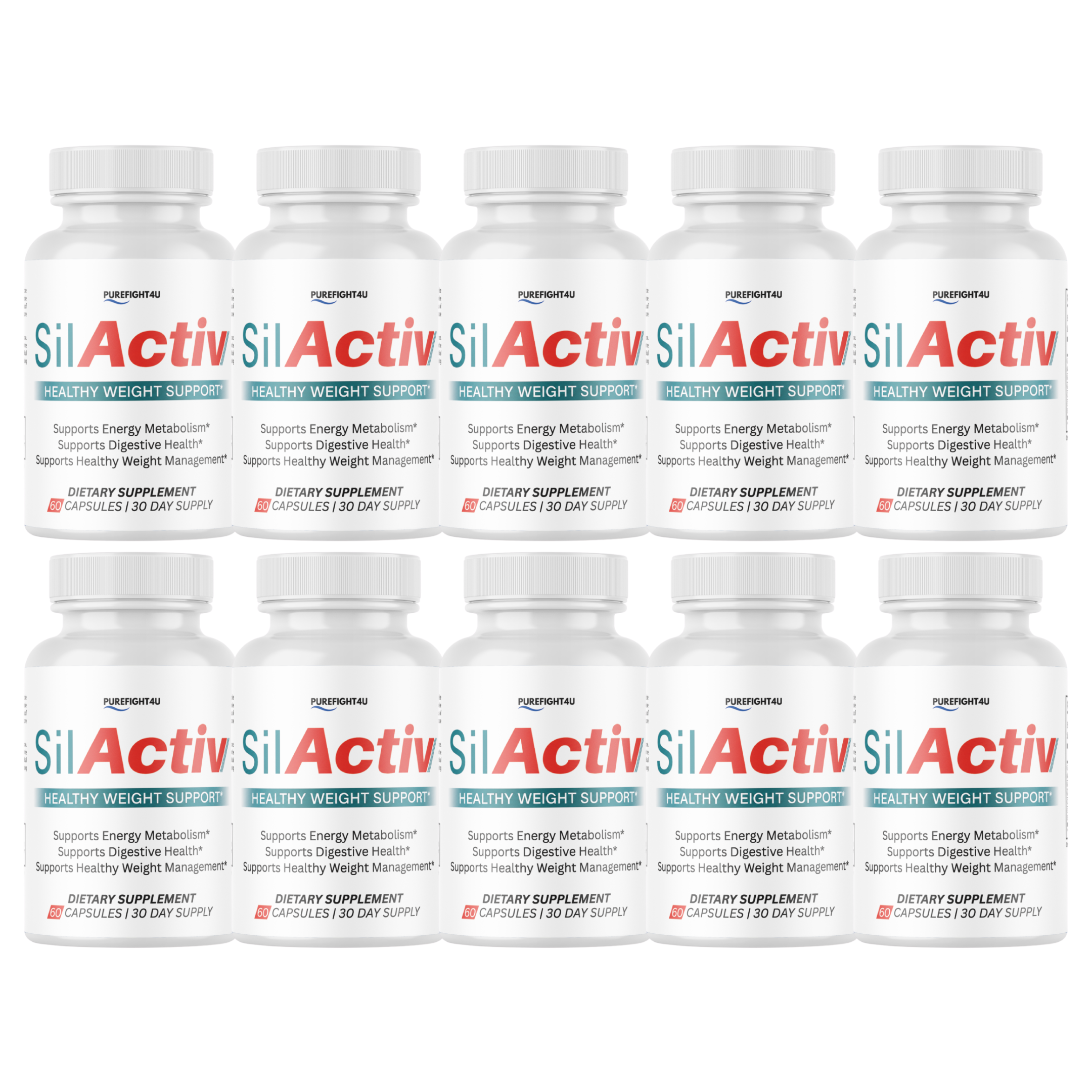 SilActiv Healthy Weight Support | Energy & Digestive Wellness Formula | 60 Capsules - 10 Bottles