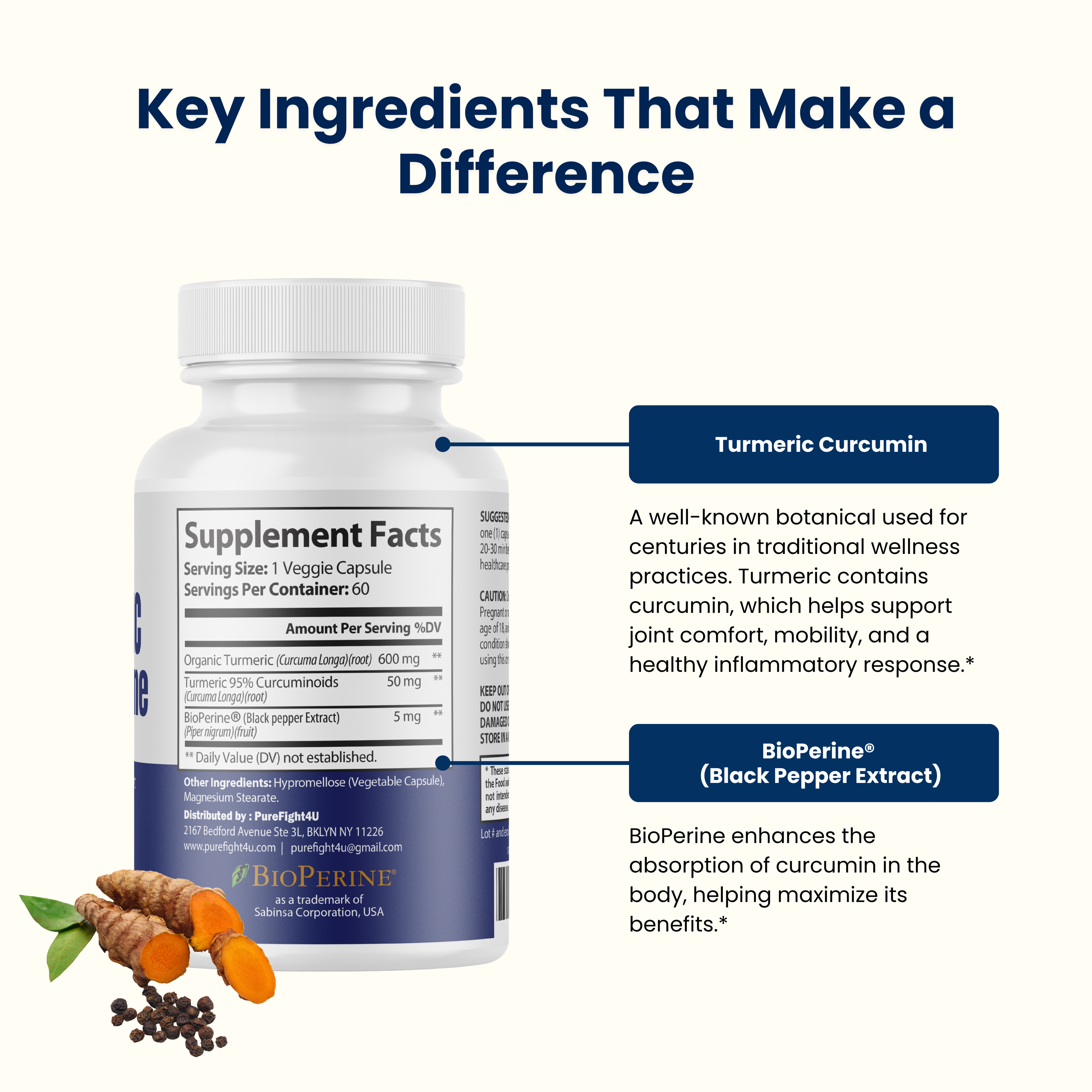 Turmeric w/ BioPerine Supports Joint Comfort & Mobility Supplement - 60 Capsules