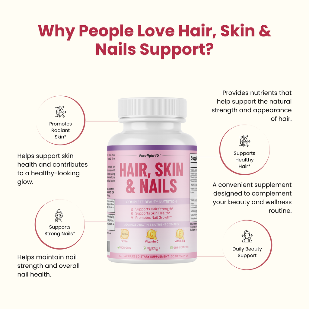 Purefight4u Hair, Skin & Nails Supports Healthy Hair Growth wBiotin - 10 Bottles