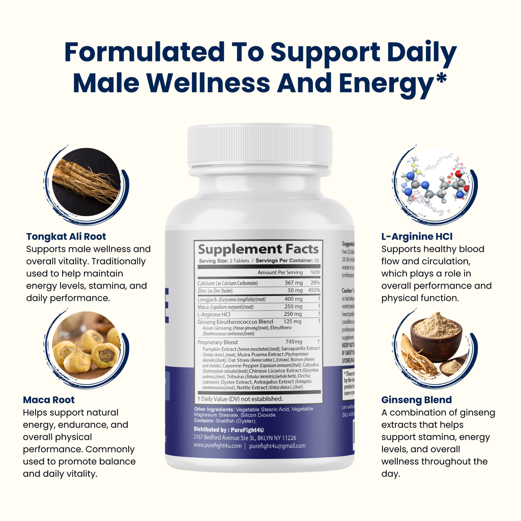 Male Tablets Daily Wellness Support for Energy & Vitality Supplement- 10 Bottles
