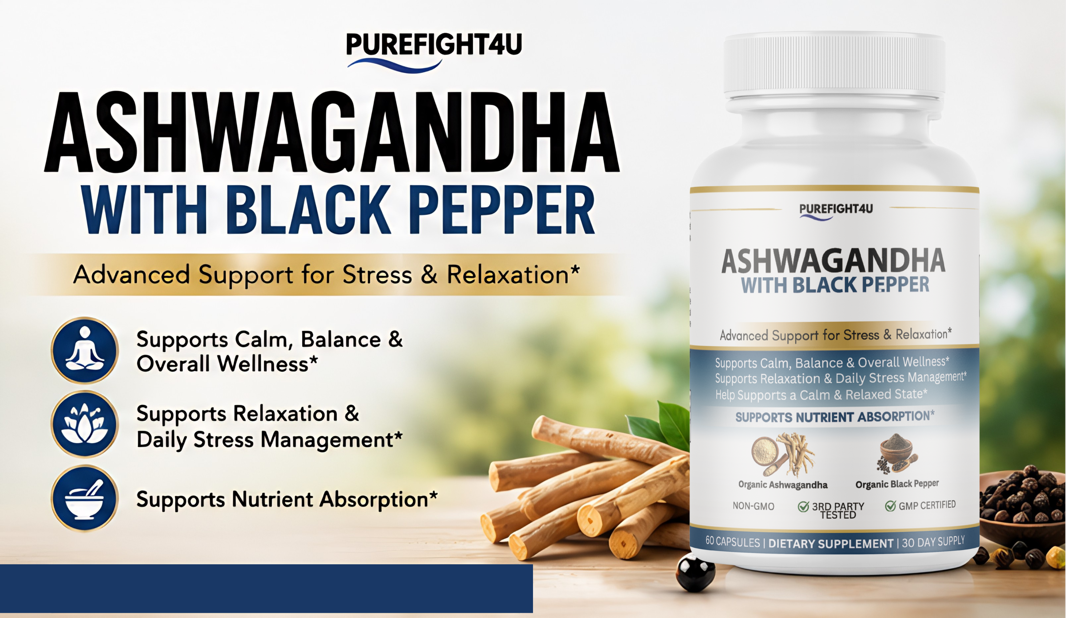 Ashwagandha Stress Relaxation Calm Support Supplement 60 Capsules