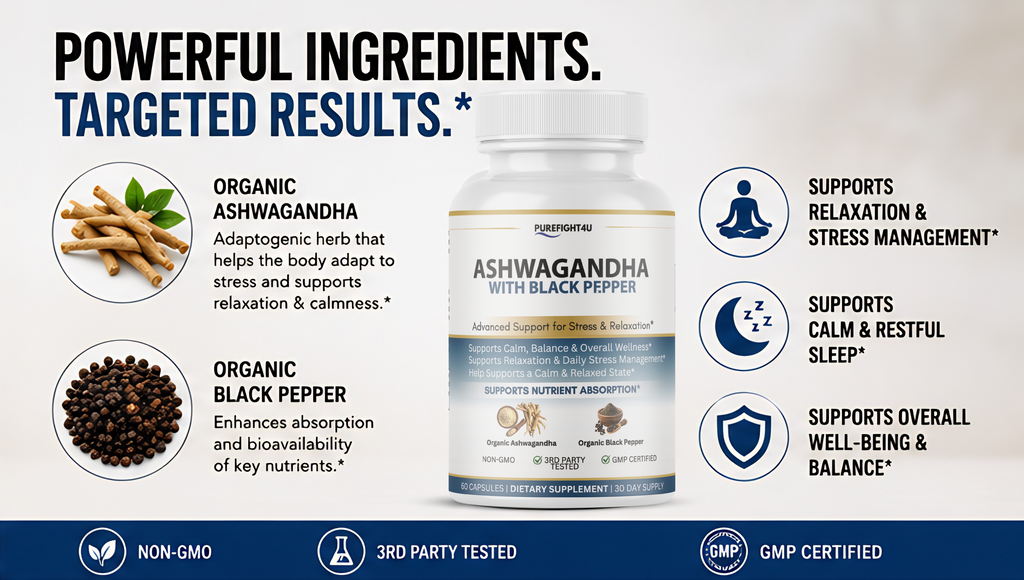 Ashwagandha Stress Relaxation Calm Support Supplement 60 Capsules