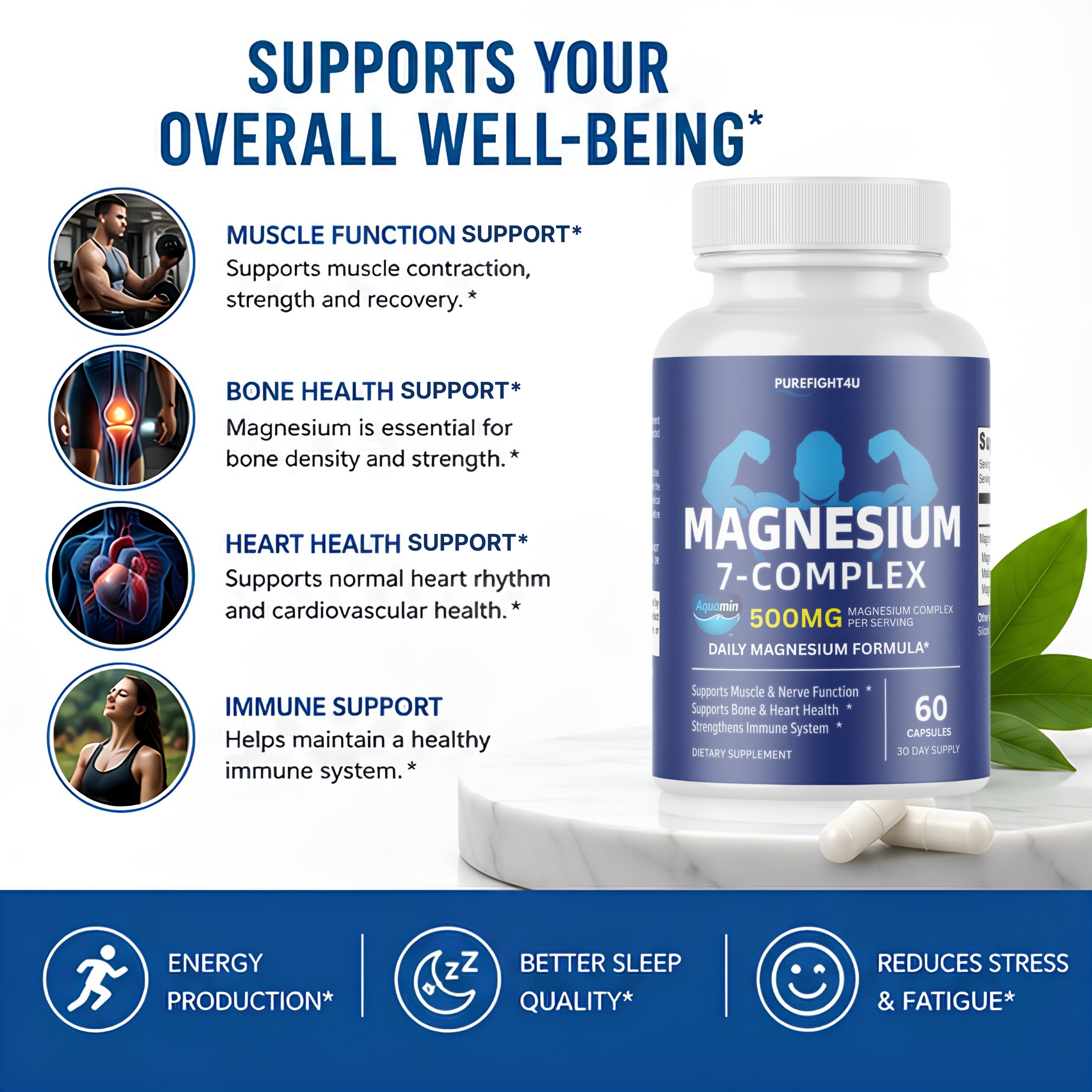 Magnesium Complex Daily Wellness Support Supplement - 60 Capsules