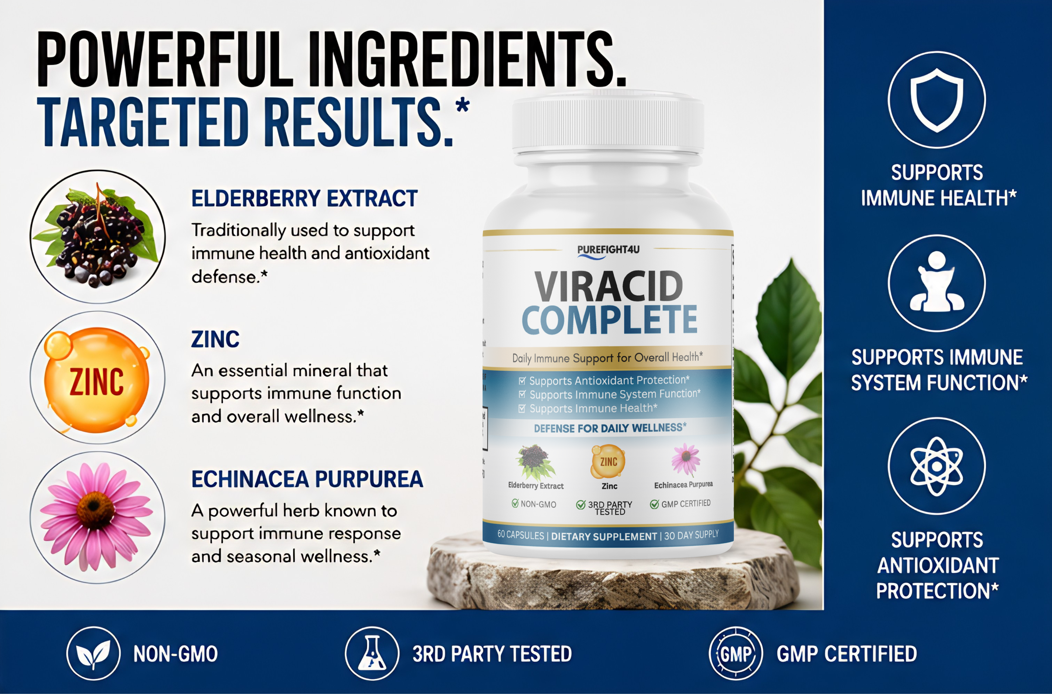 Viracid Complete Daily Immune Support for Overall Health - 60 Capsules