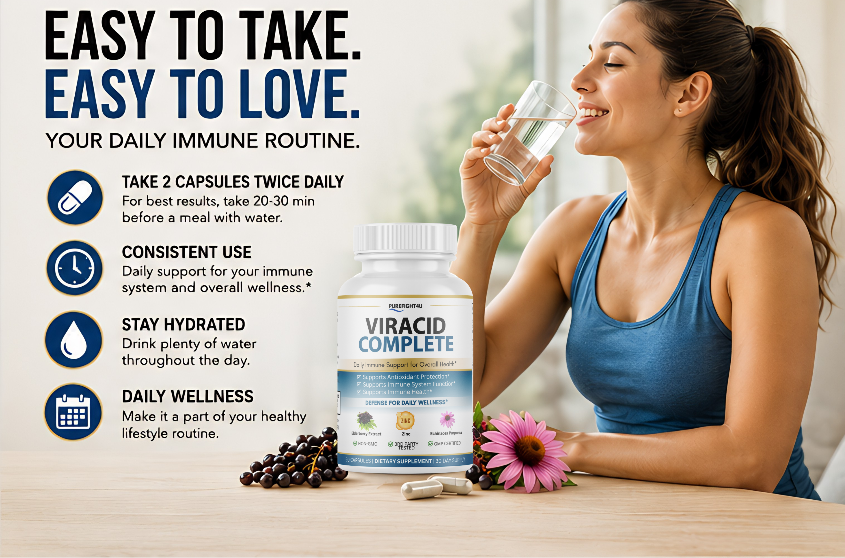 Viracid Complete Daily Immune Support for Overall Health - 60 Capsules