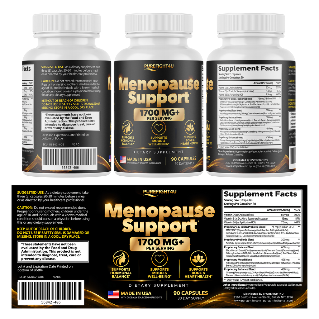 PUREFIGHT4U Menopause Support, Women's Wellness Formula with Probiotics & Botanicals, 90 Capsules