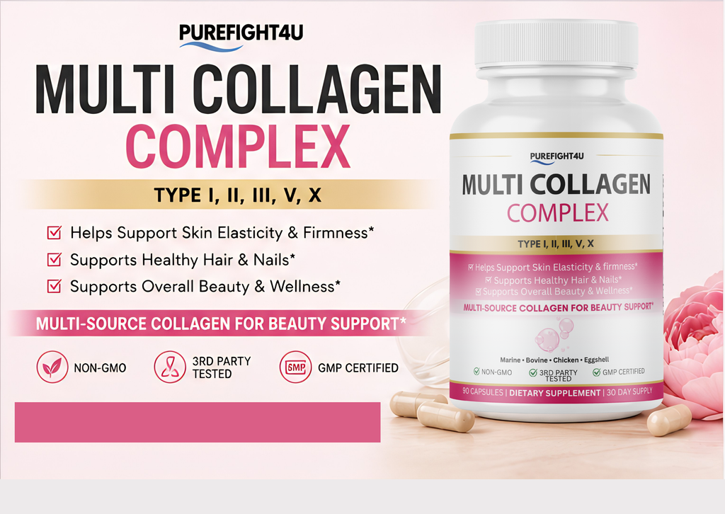 Multi Collagen Complex Type I II III V X 1800mg Skin Hair Nails Support 90 Capsules