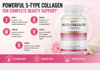 Multi Collagen Complex Type I II III V X 1800mg Skin Hair Nails Support 90 Capsules