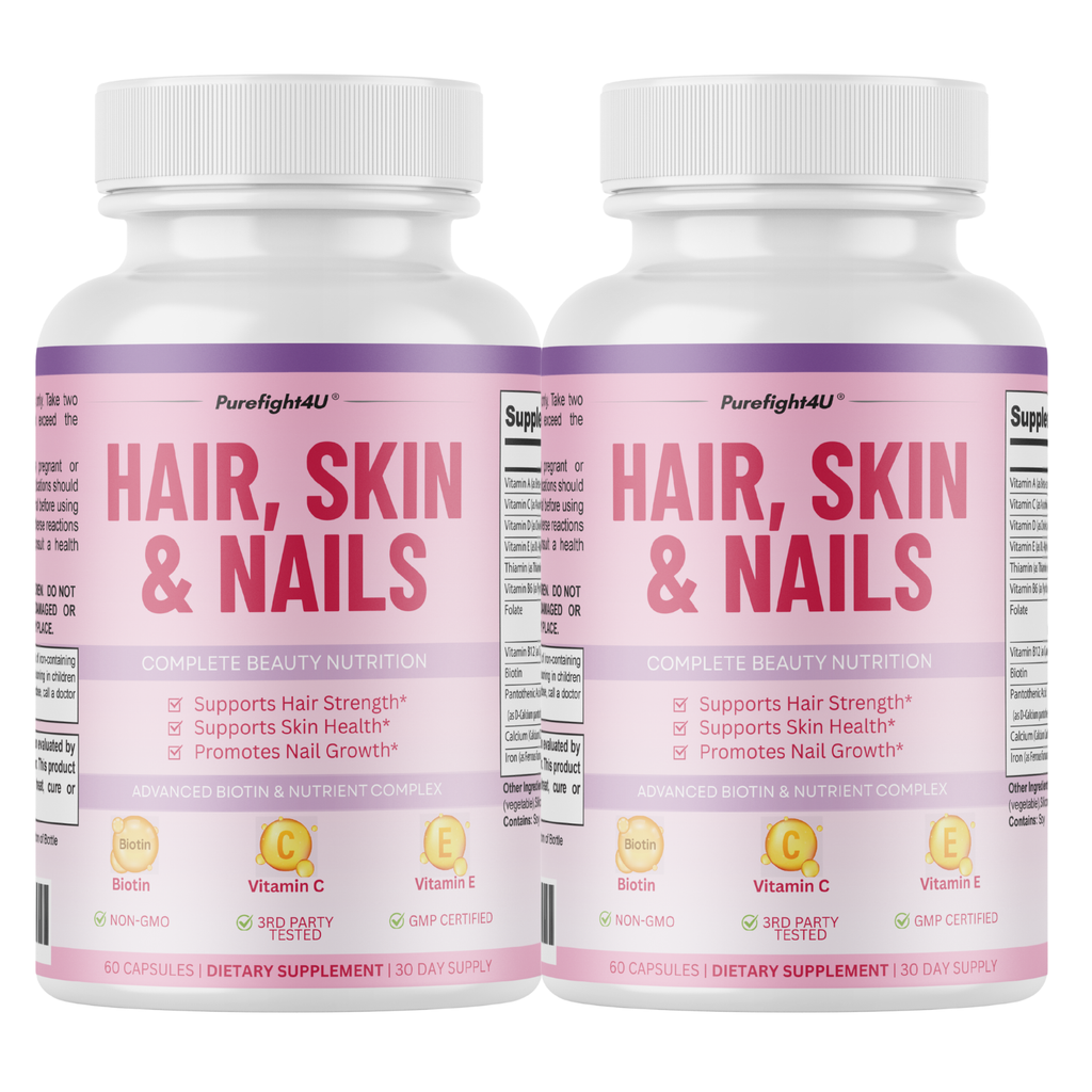 Purefight4u Hair, Skin & Nails Supports Healthy Hair Growth wBiotin - 2 Bottles