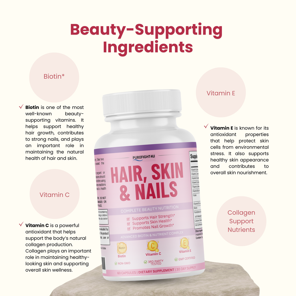 Purefight4u Hair, Skin & Nails Supports Healthy Hair Growth wBiotin - 10 Bottles
