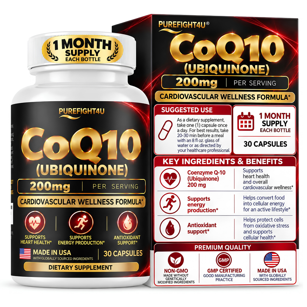 PureFight4U CoQ10 200 mg Ubiquinone Dietary Supplement, 30 Capsules