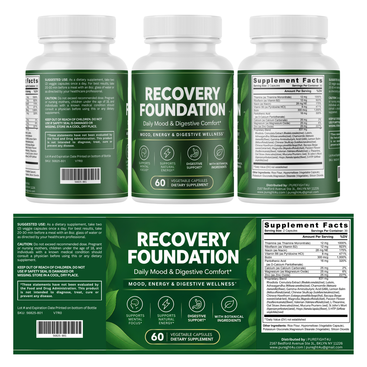 Recovery Foundation, Mood, Energy & Digestive Wellness, Botanical Dietary Supplement, 60 Capsules