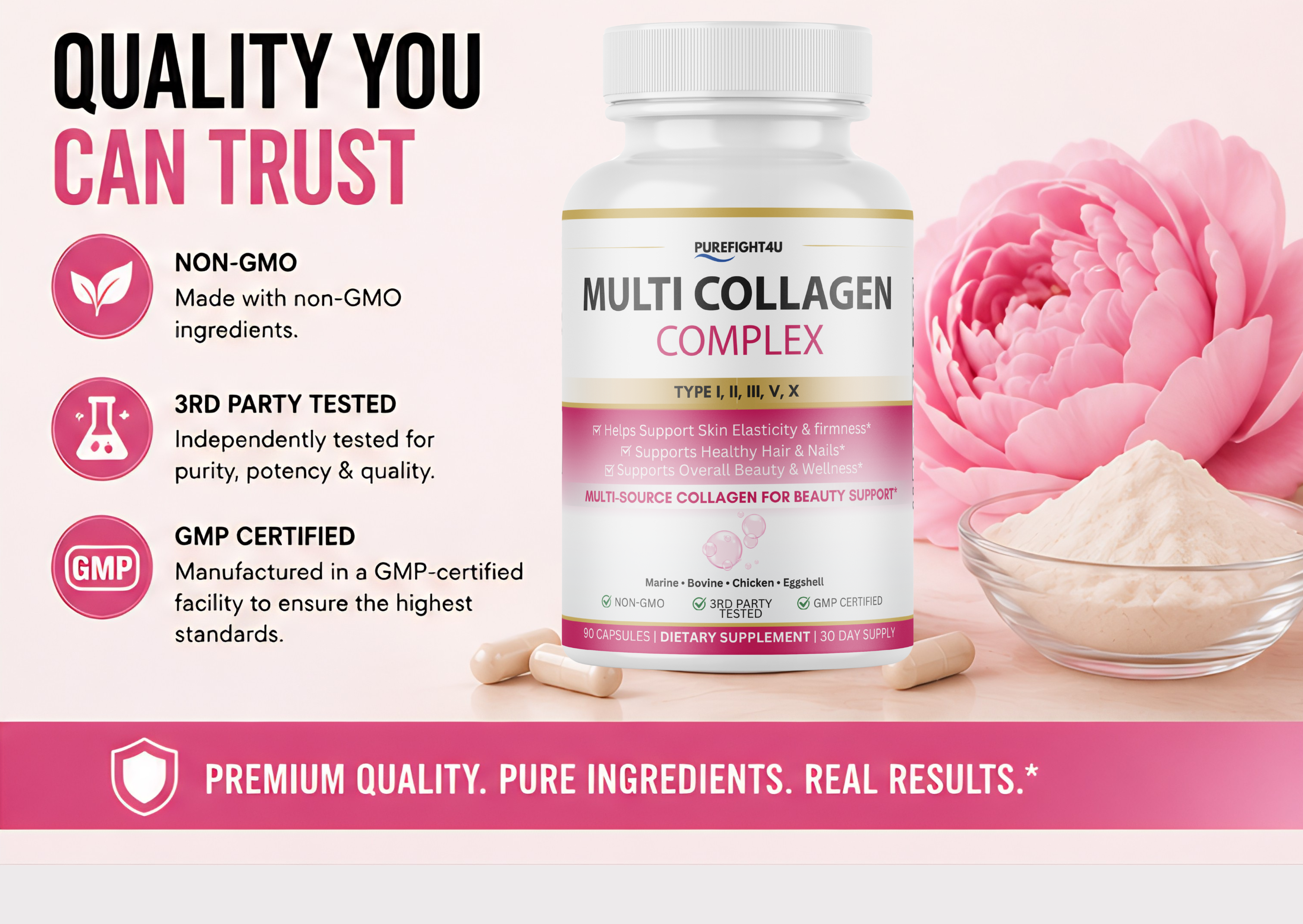 Multi Collagen Complex Type I II III V X 1800mg Skin Hair Nails Support 90 Capsules