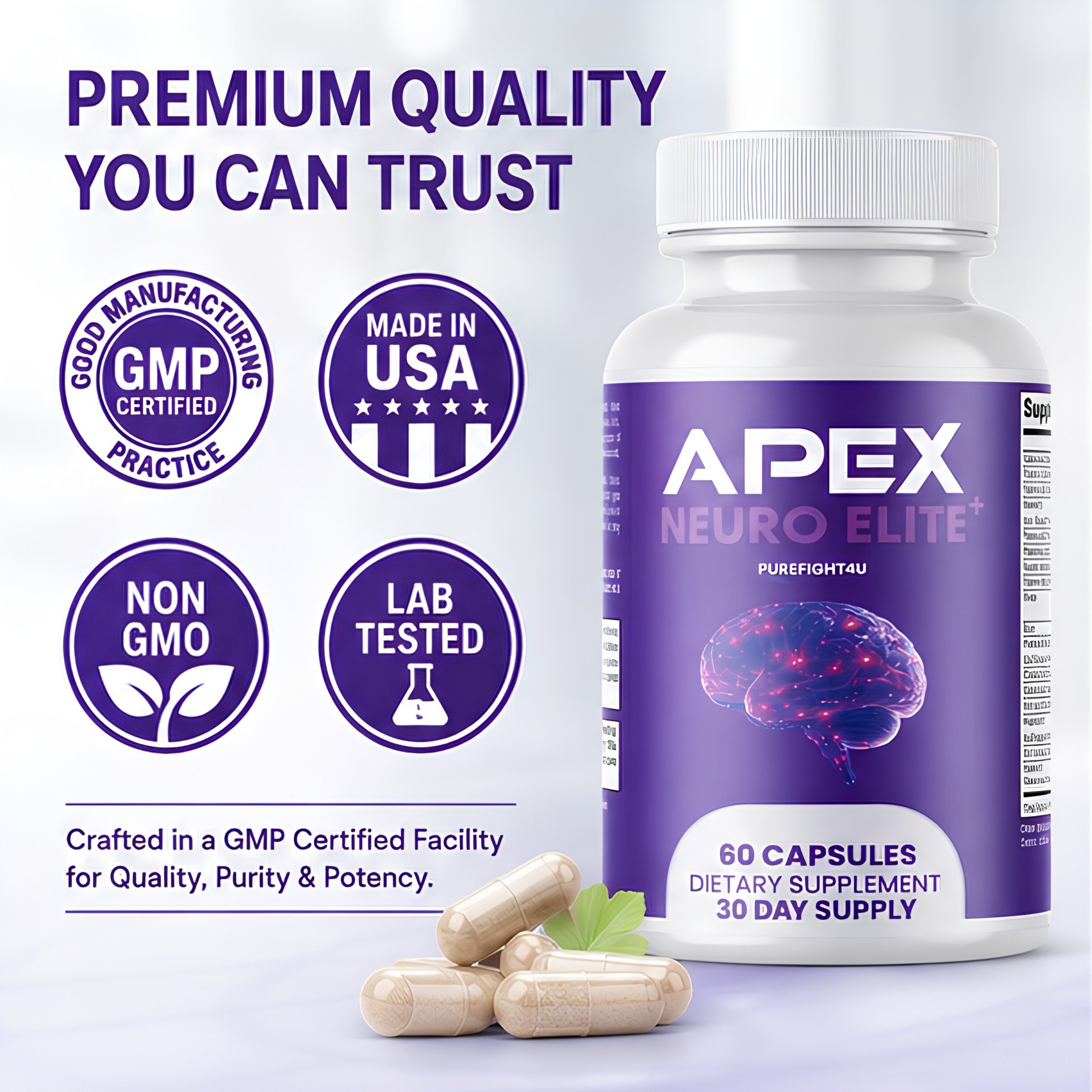 Apex Neuro Elite Focus & Clarity Support Supplement  | 60 Capsules