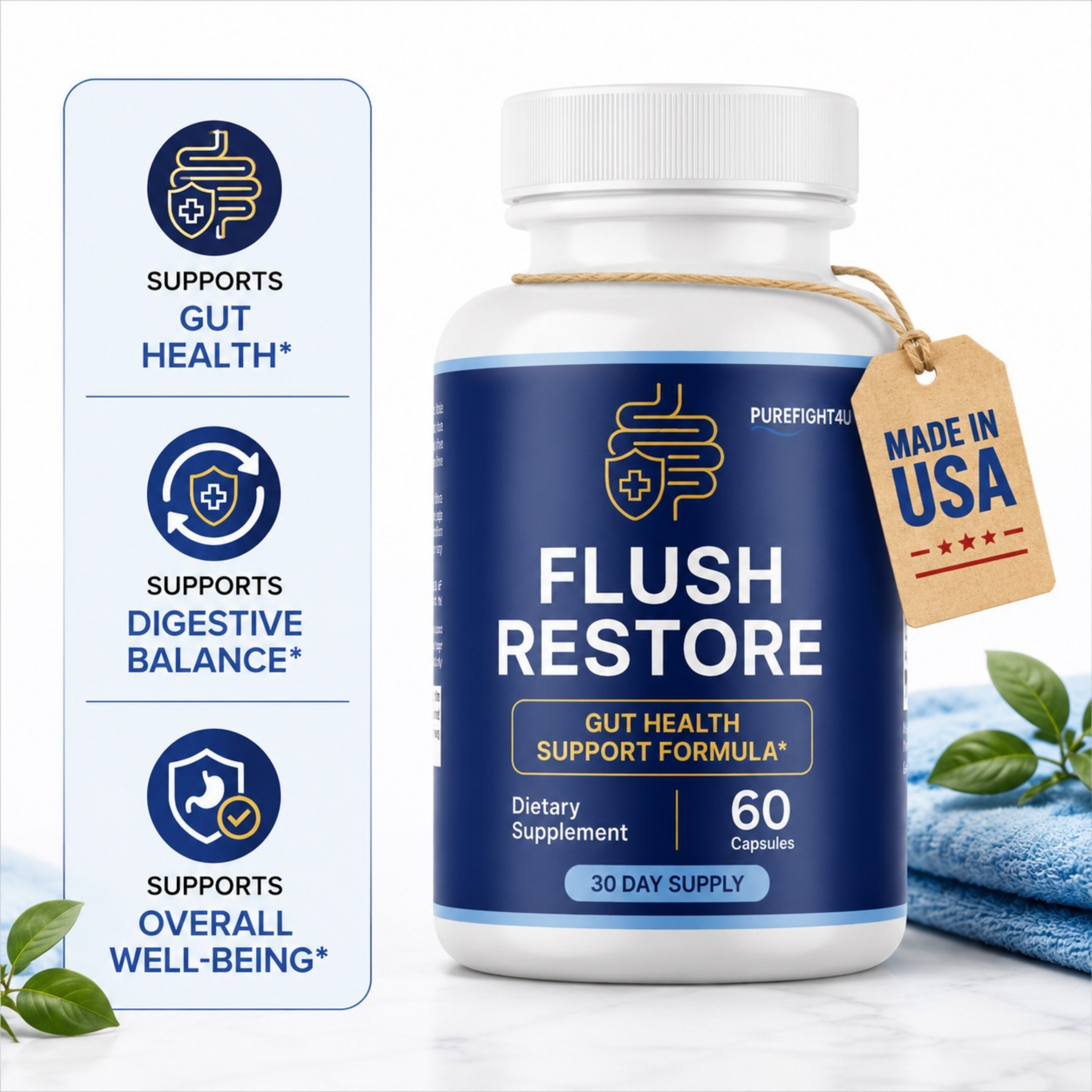 Flush Restore Gut Health Support Formula Supplement | 60 Capsules