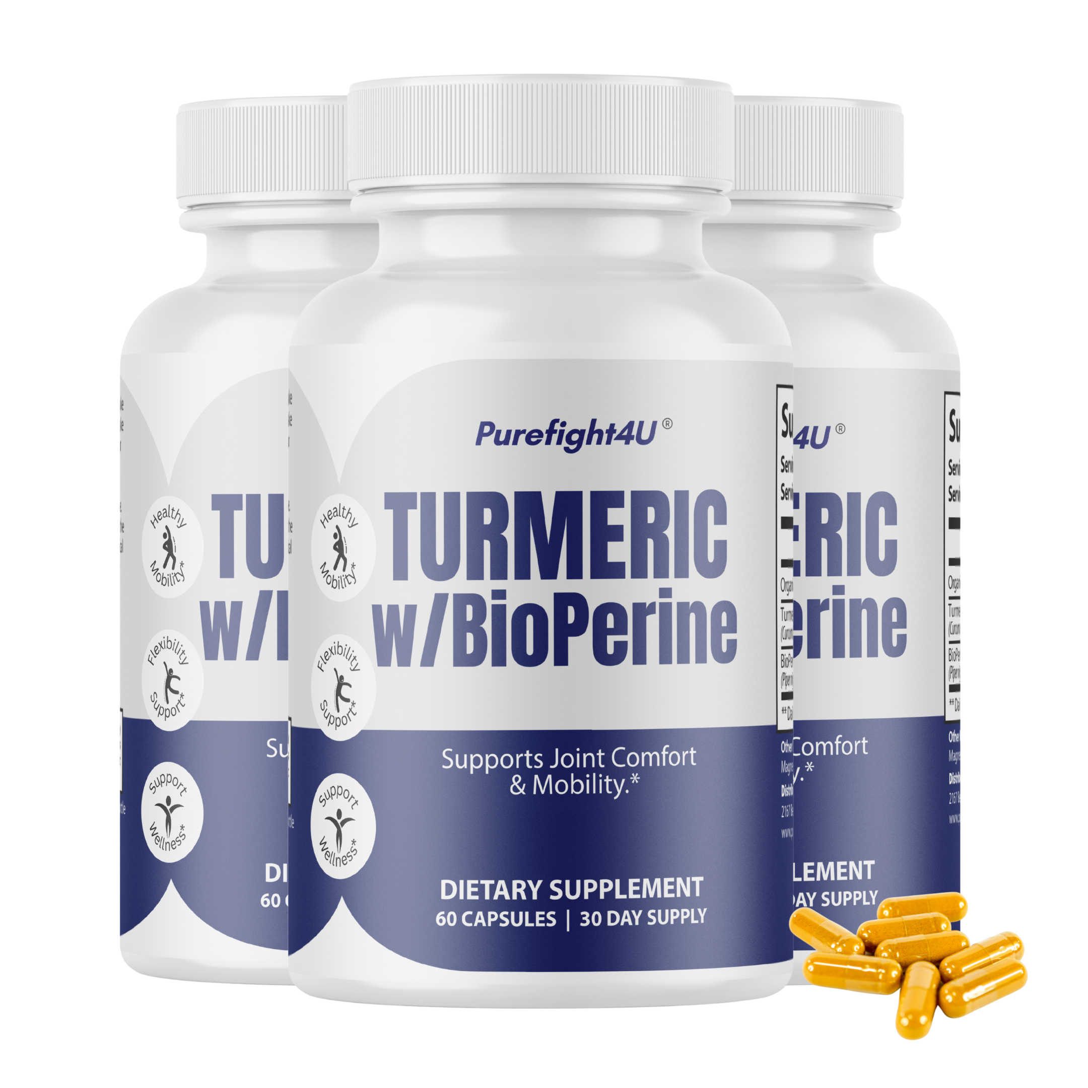 Turmeric w/ BioPerine Supports Joint Comfort & Mobility Supplement - 3 Bottles