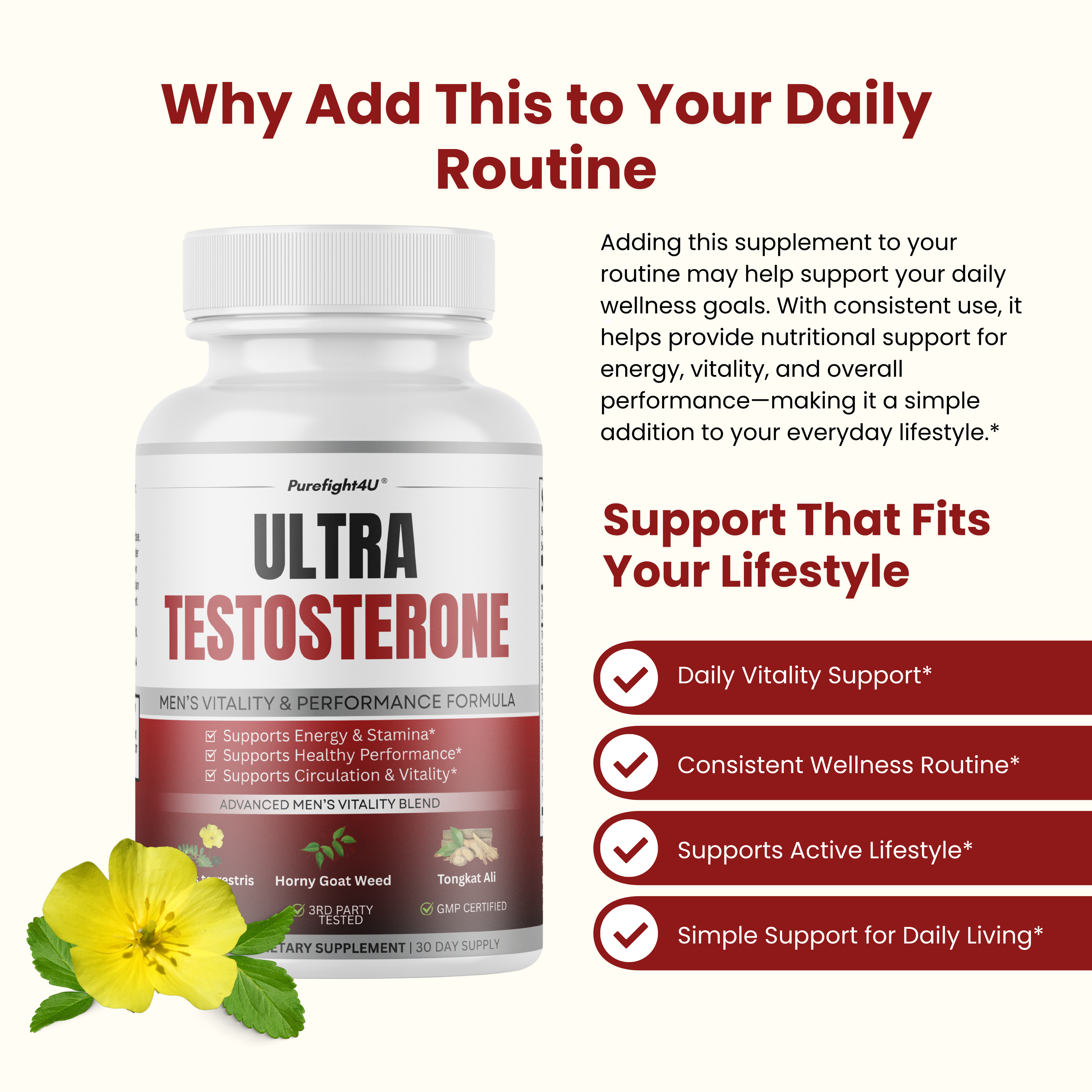 Ultra Testosterone Booster Supplement Formula for Men's Vitality - 90 Capsules