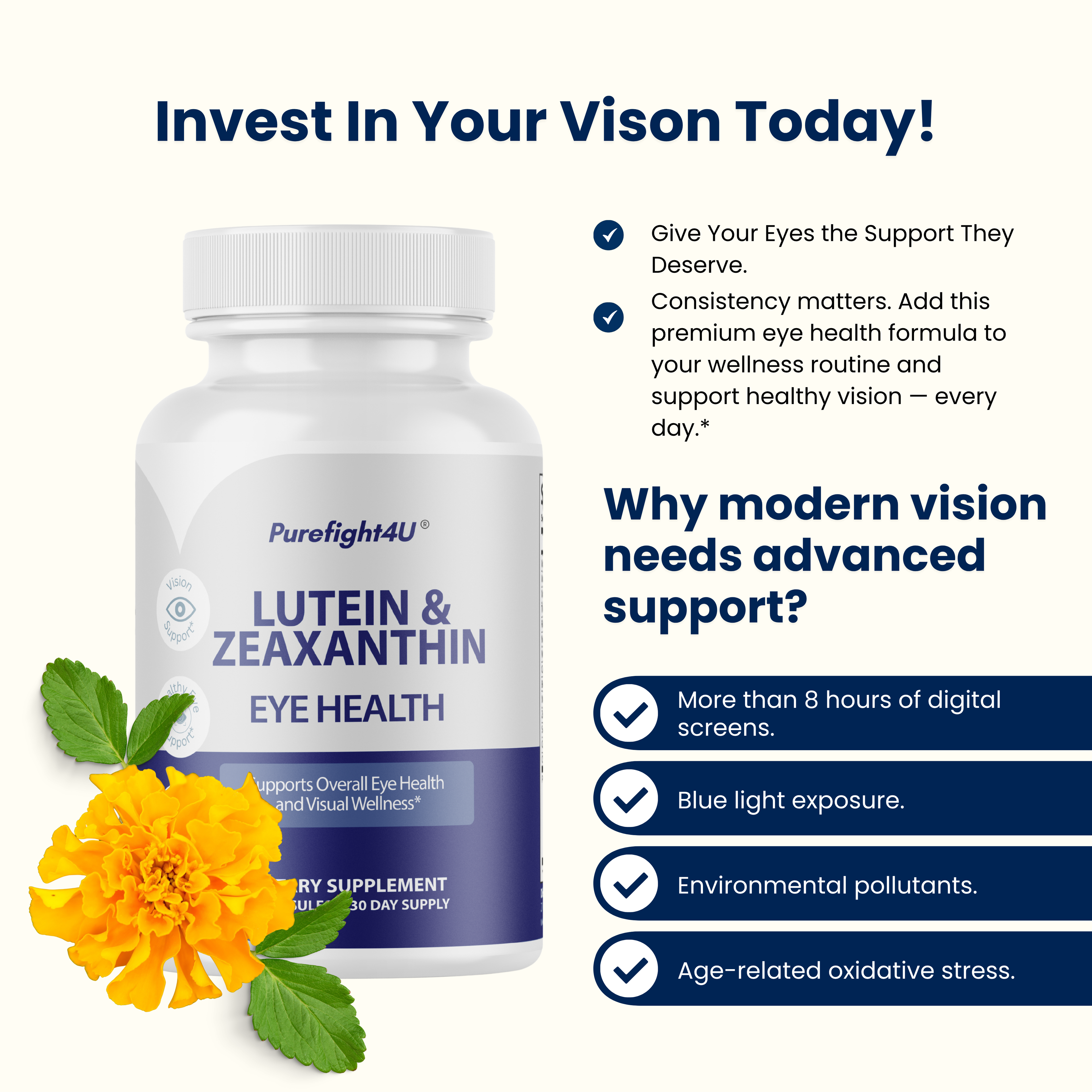 Lutein & Zeaxanthin Eye & Vision Health Natural Formula Supplement - 60 Capsules