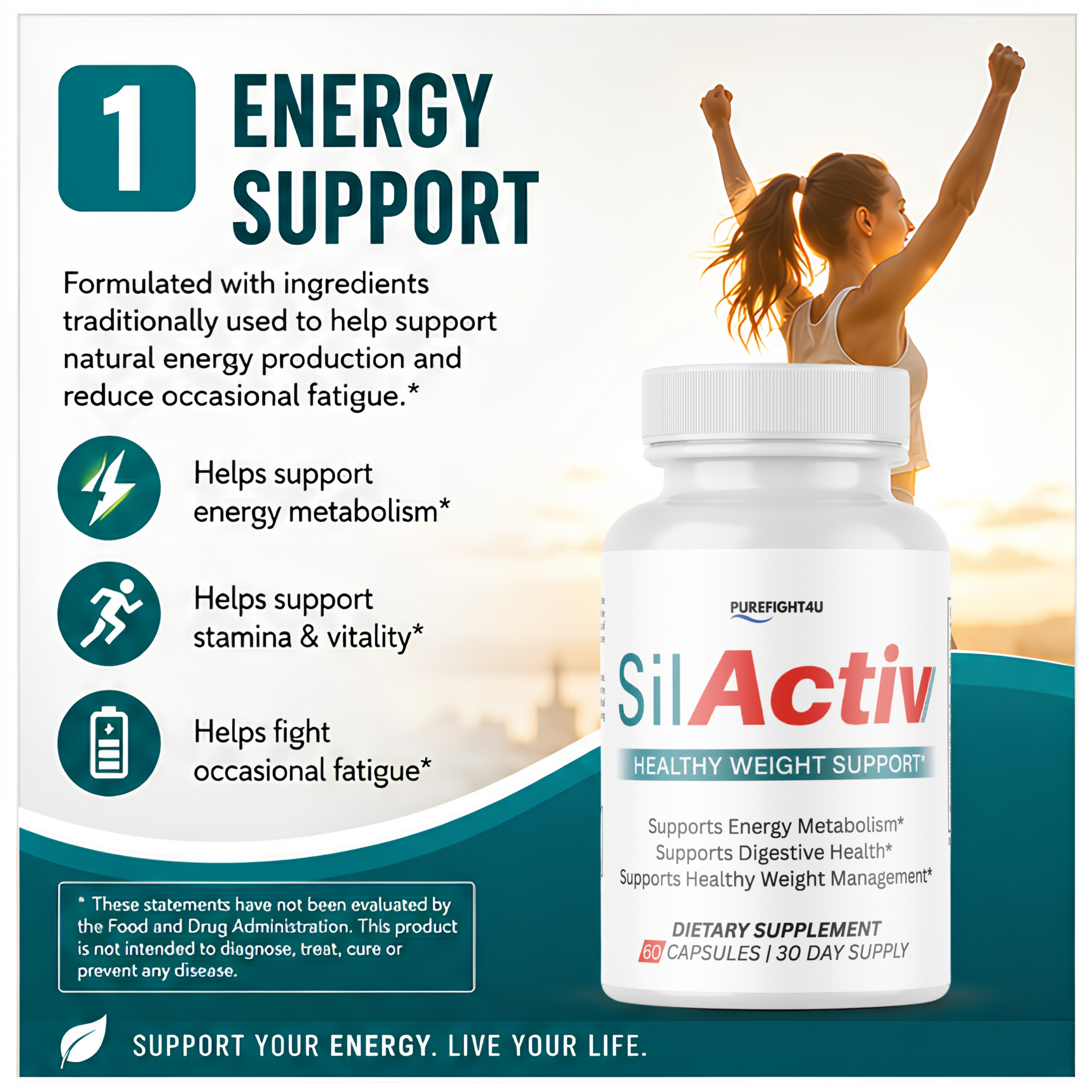 SilActiv Healthy Weight Support | Energy & Digestive Wellness Formula | 60 Capsules - 10 Bottles