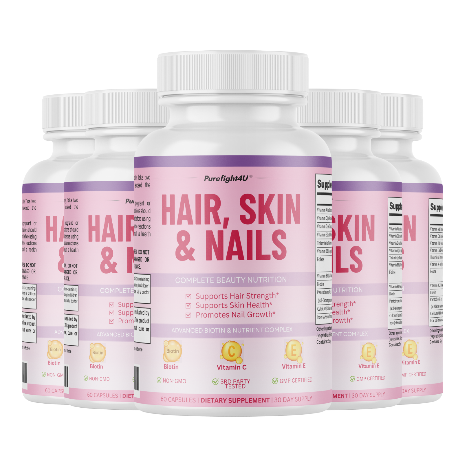 Purefight4u Hair, Skin & Nails Supports Healthy Hair Growth wBiotin -60 Capsules