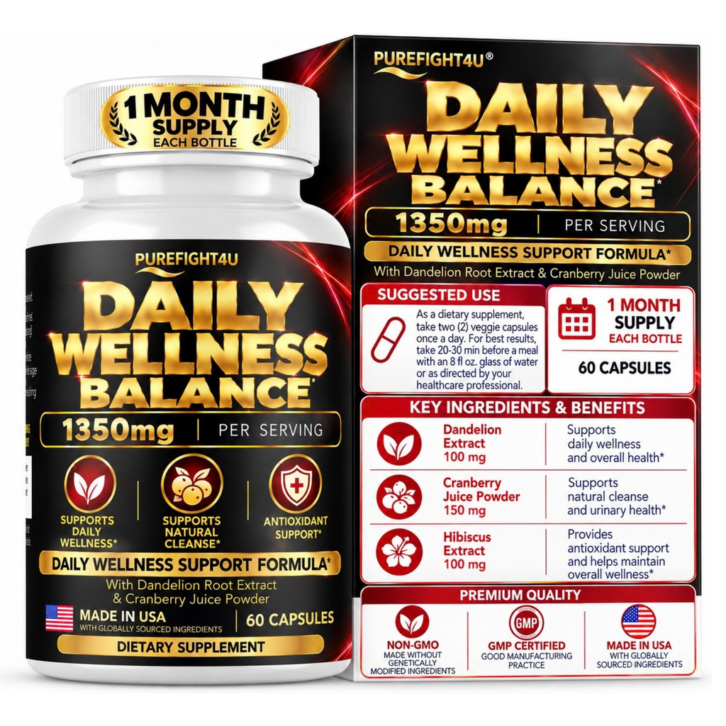 PureFight4U Daily Wellness Balance with D-Mannose, Cranberry, Hibiscus & Dandelion, 60 Capsules